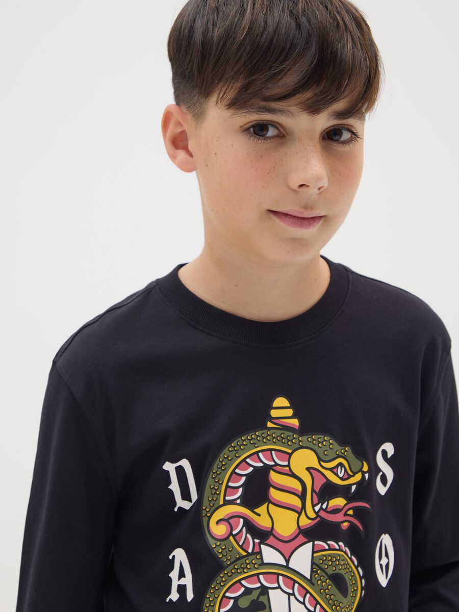 Boys' Black Pure Cotton Regular Fit T-shirt_2
