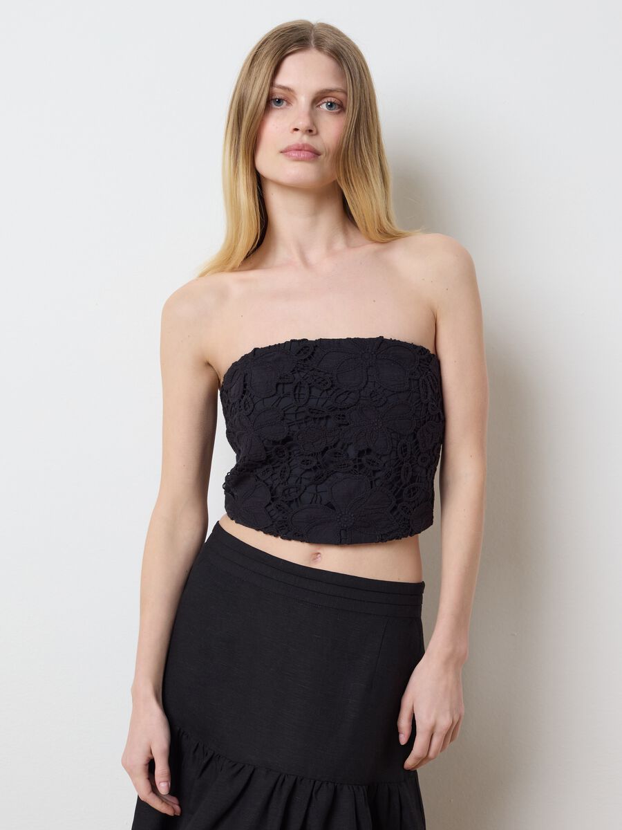 Black bandeau crop top in lace_0