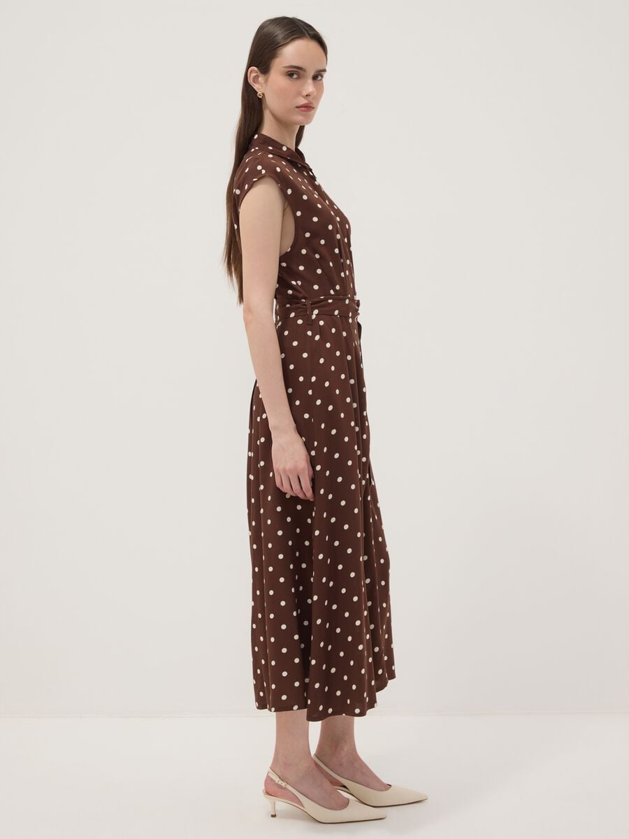 Brown midi dress in pure viscose with polka dots, regular fit_0