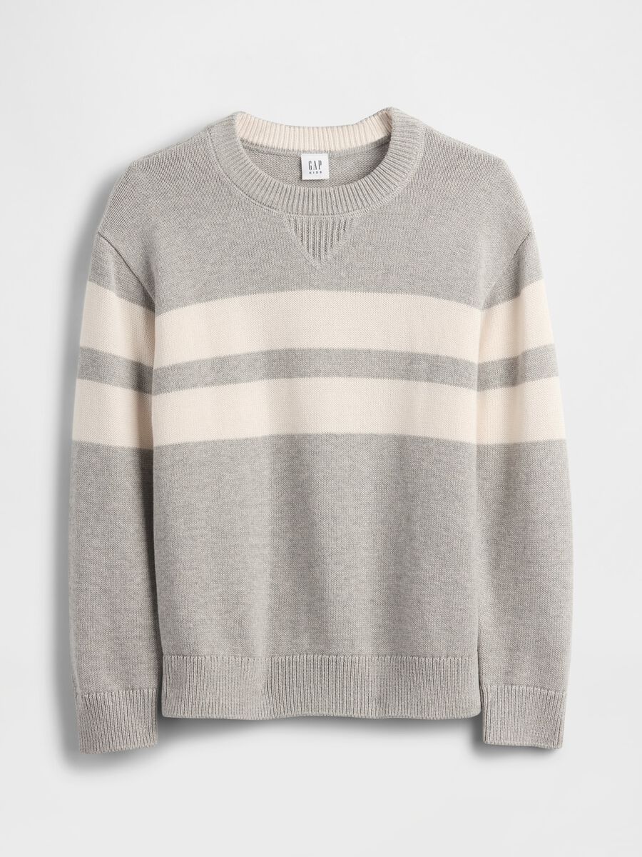 Maglione grigio a righe beige da bambino in puro cotone_3