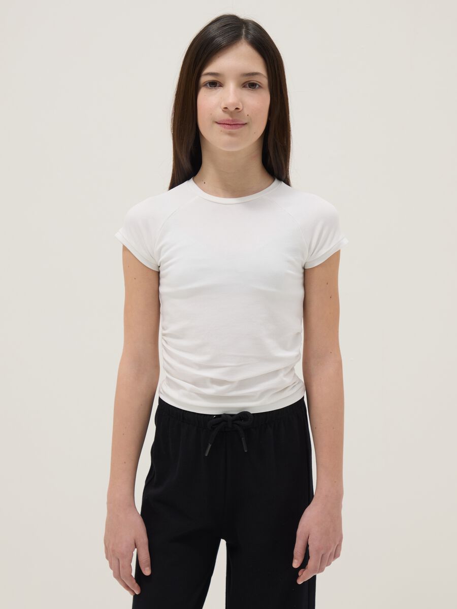 Girls' White Stretch Cotton Slim Fit T-shirt_0