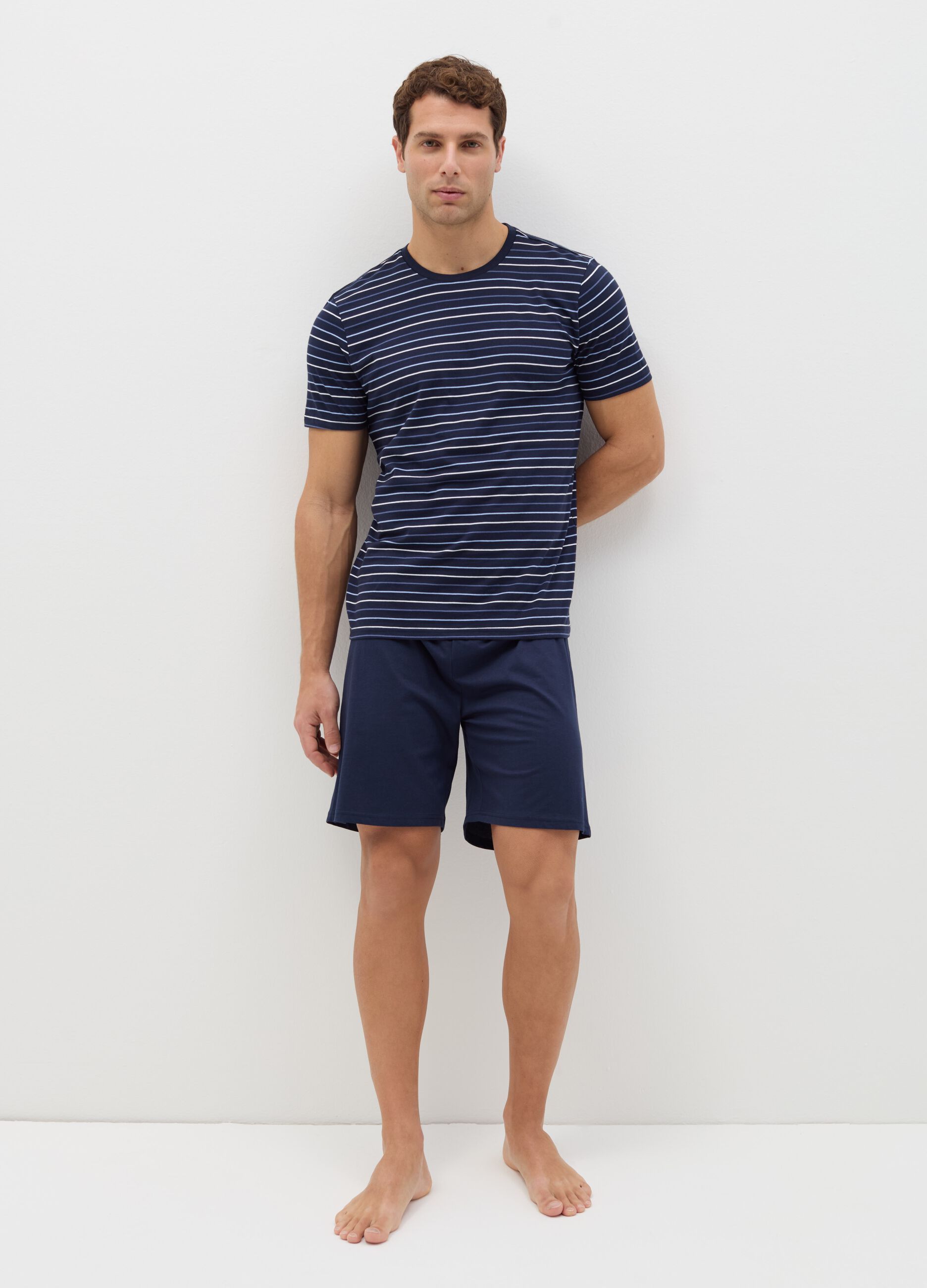Short cotton pyjamas with striped pattern