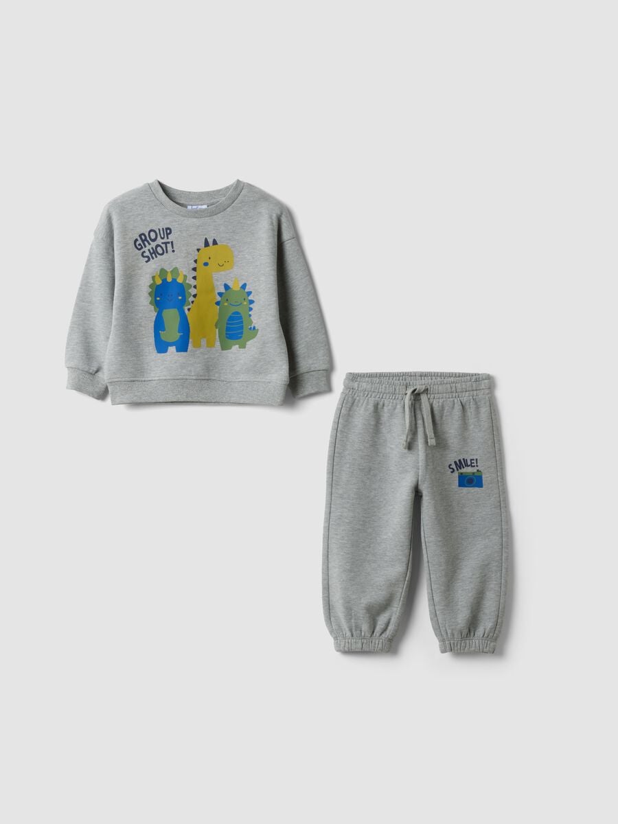 Completo jogging grigio melange in misto cotone e viscosa girocollo_0