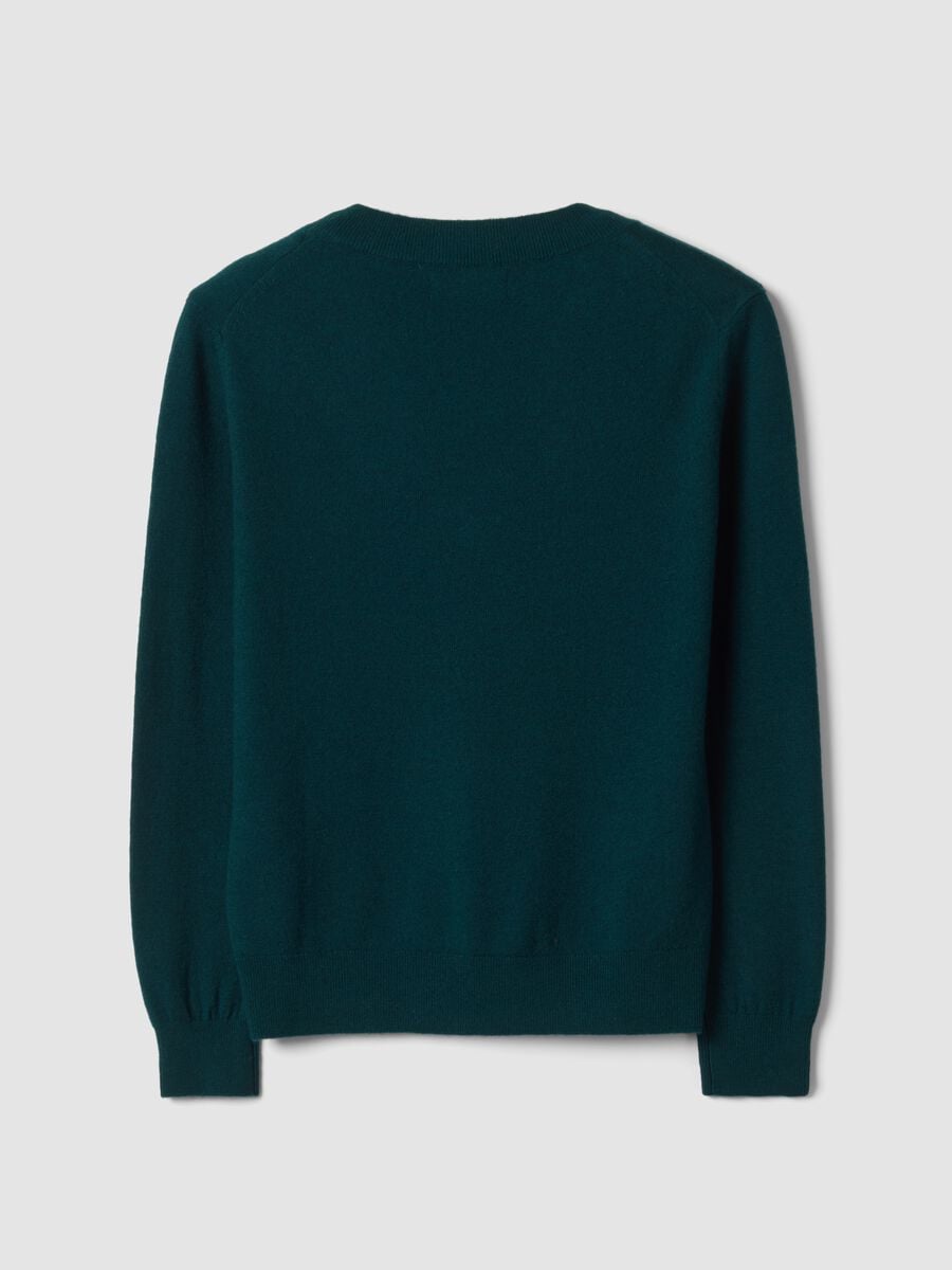 Green pure wool jumper with deep V-neck_2