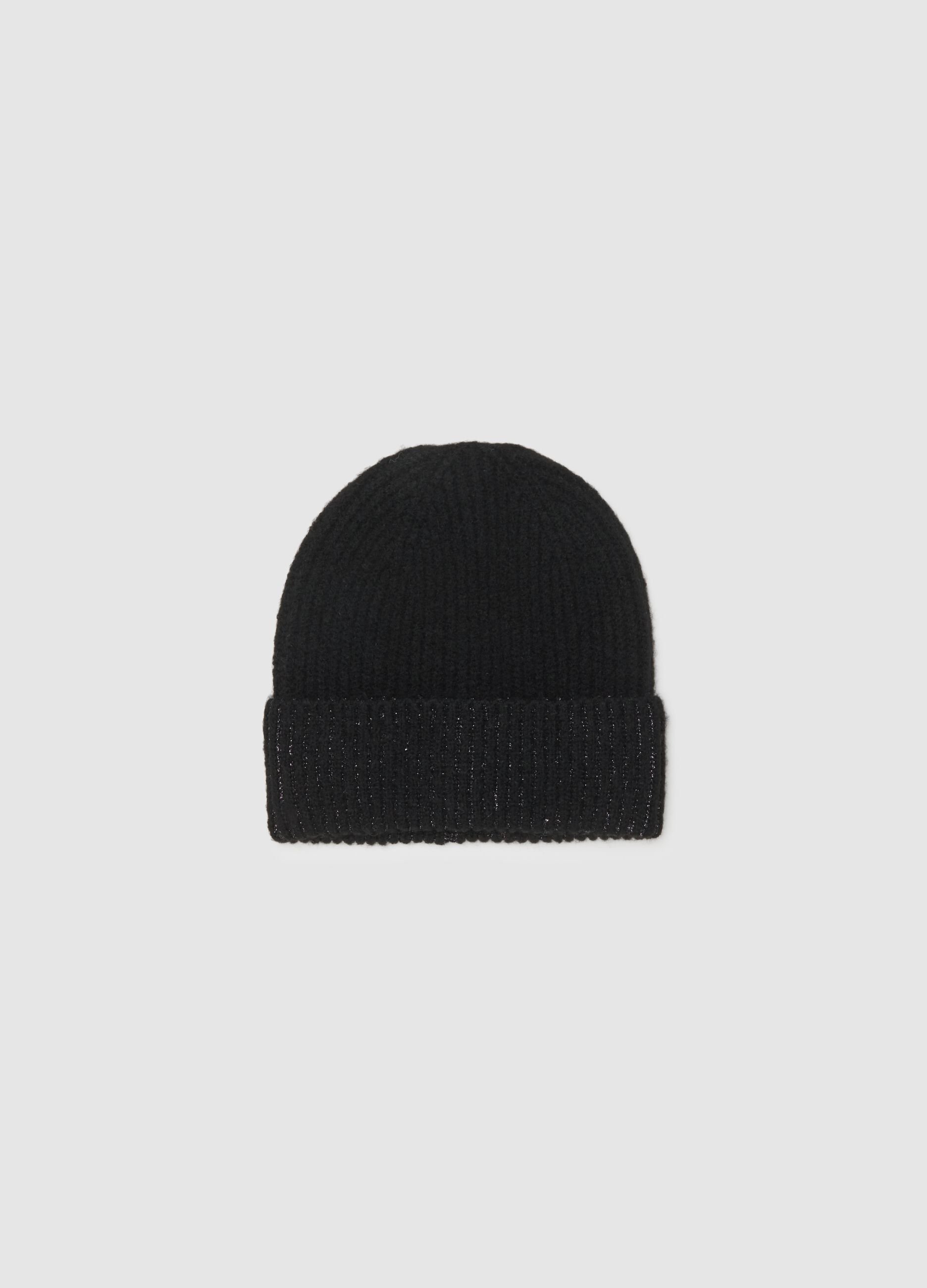 Black knitted beanie with sparkling accents