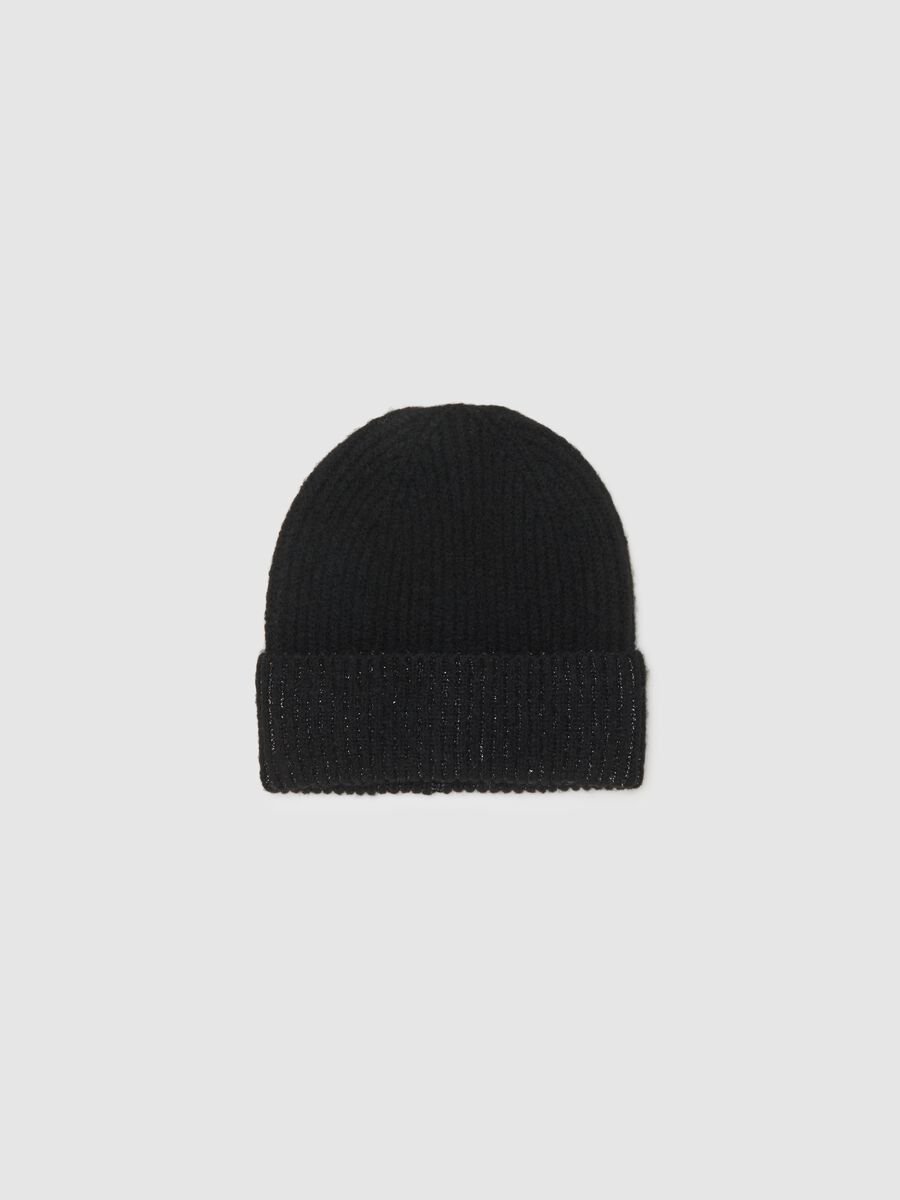 Cappello beanie  nero lavorato a maglia con punti brillantinati_0