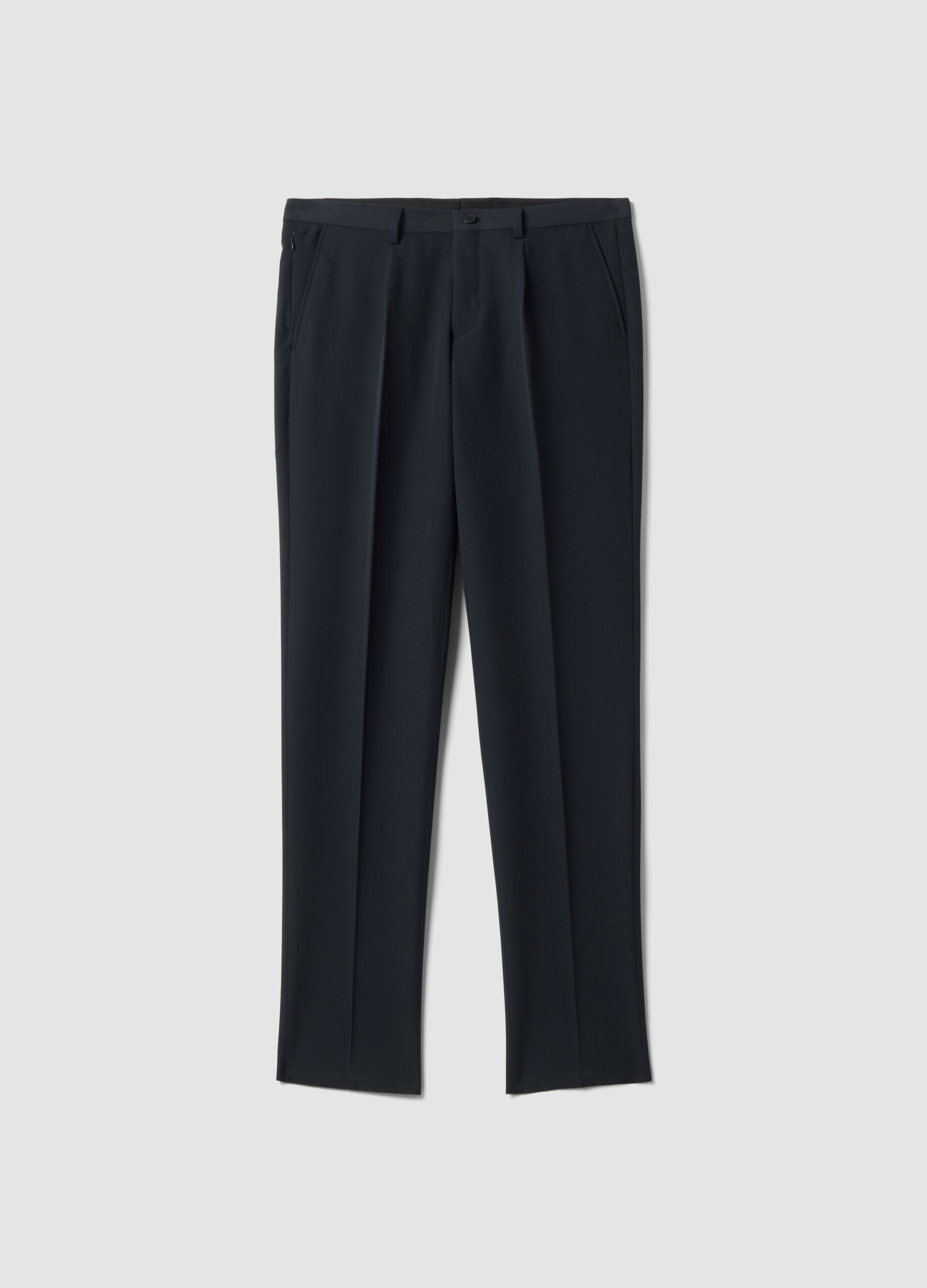 Pantaloni formali blu in twill di viscosa elasticizzata slim fit