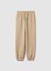 Beige cotton blend regular fit jogger trousers_4