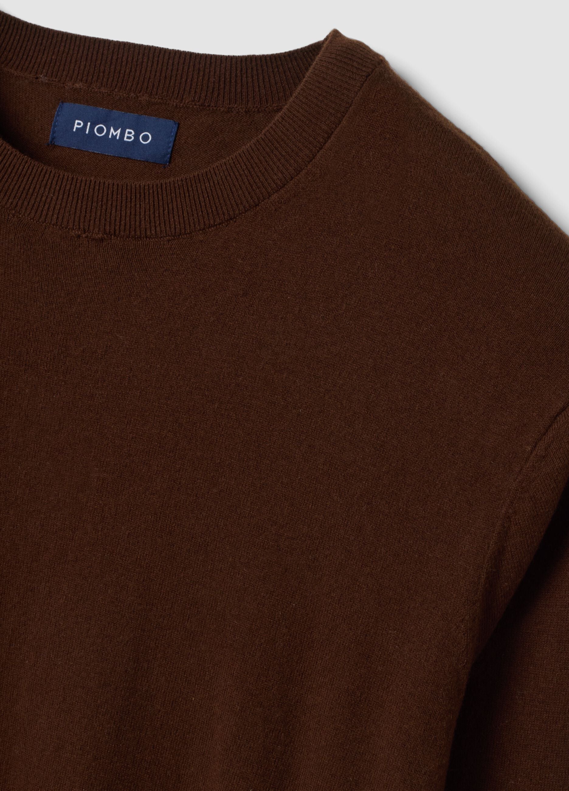 Brown crew-neck jumper in cotton and cashmere blend, regular fit