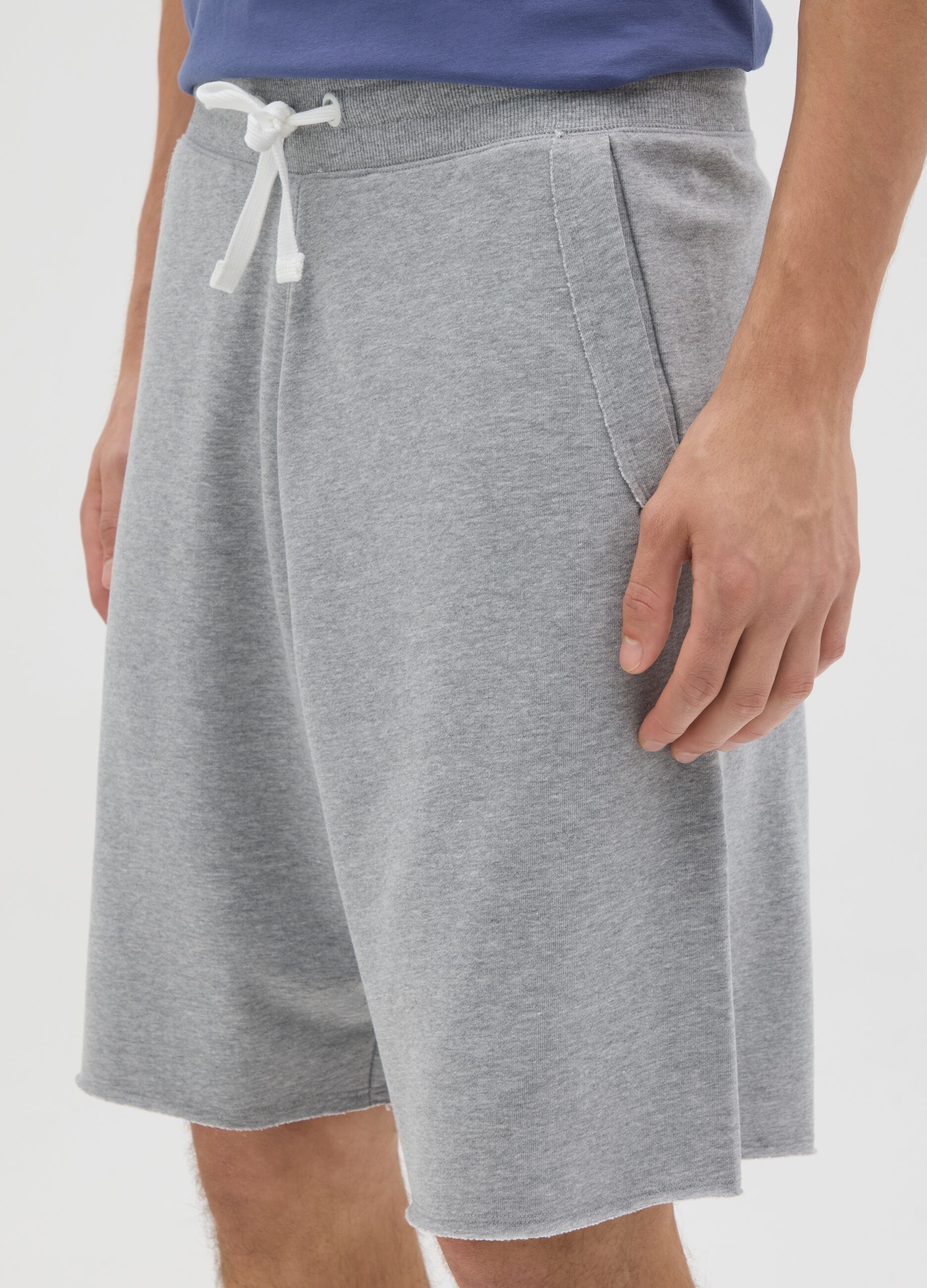 Men's grey cotton blend relaxed fit shorts with adjustable drawstring