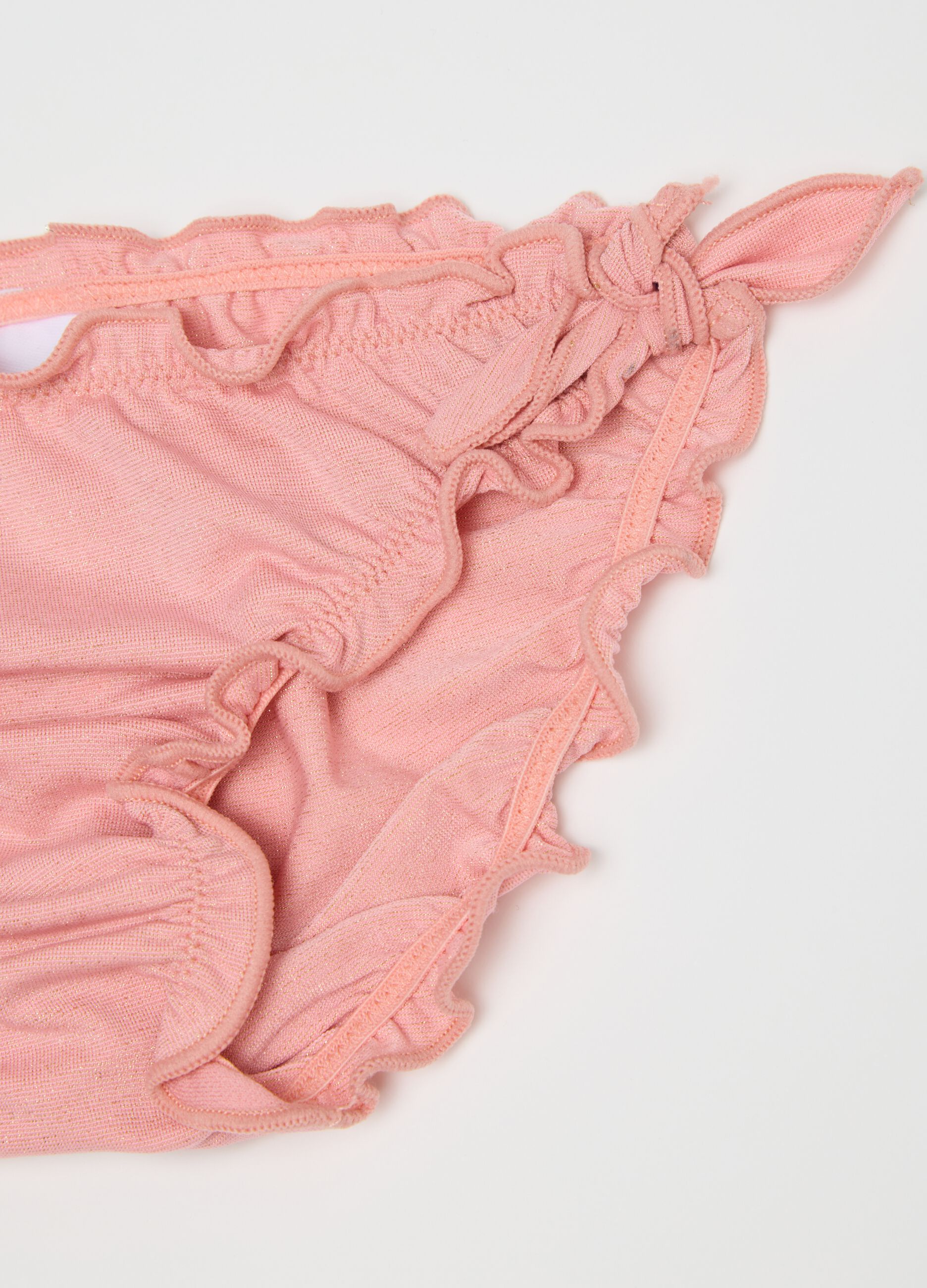 Girls' pink ruched bikini briefs in elastane blend