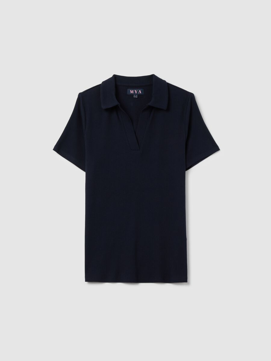 Curvy ribbed top with polo neckline_0