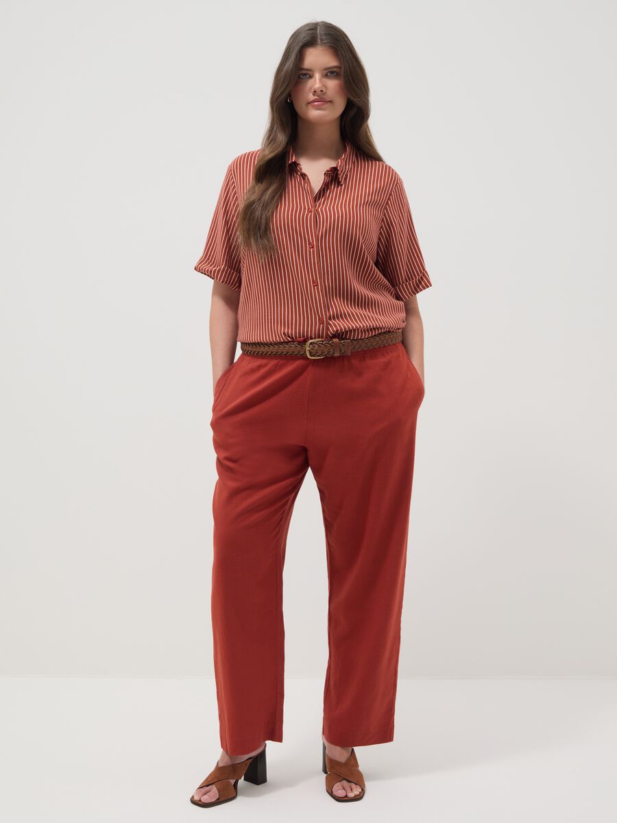 Camicia in misto viscosa e lino a righe multicolor regular fit_2