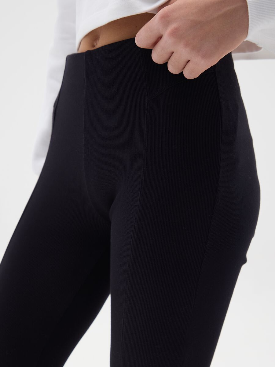 Leggings da ragazza in cotone elasticizzato nero flare fit_2
