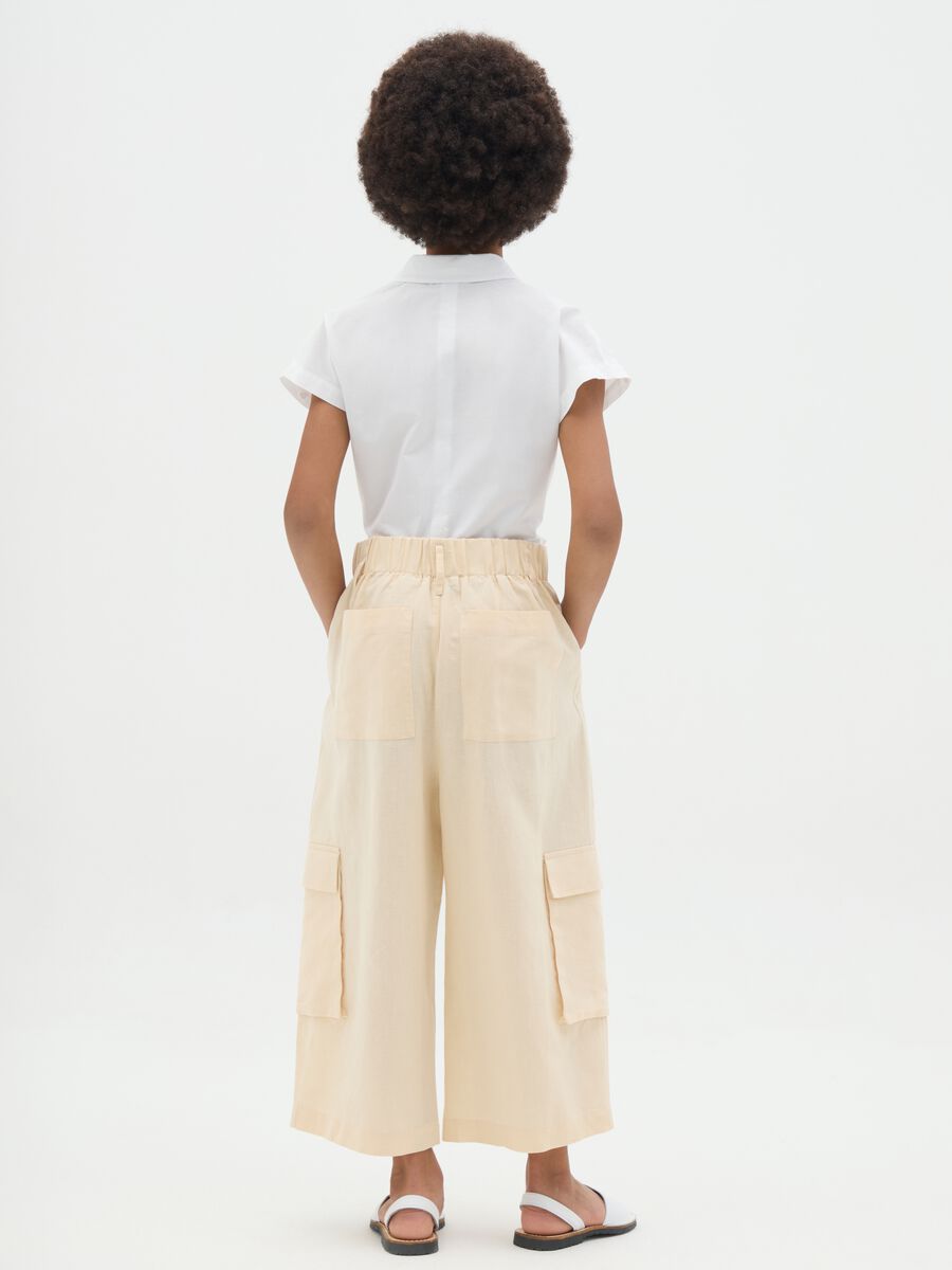 Pantaloni da ragazza in cotone e lino beige regular fit_3