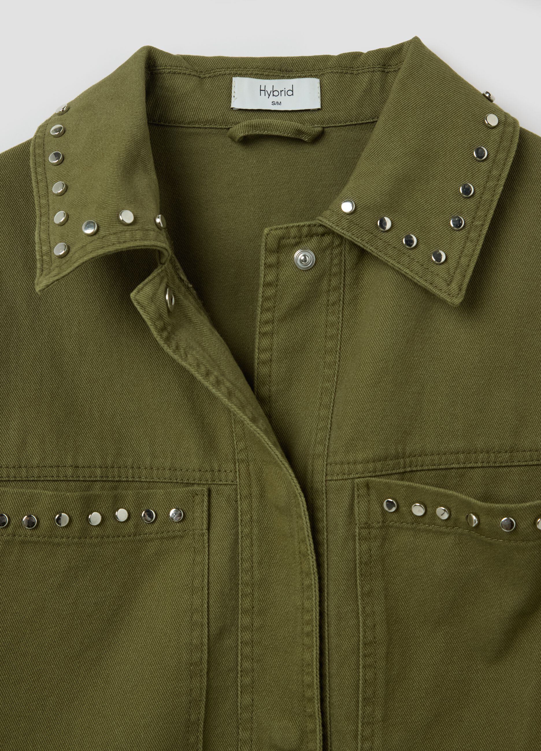 Green jacket in cotton with studs