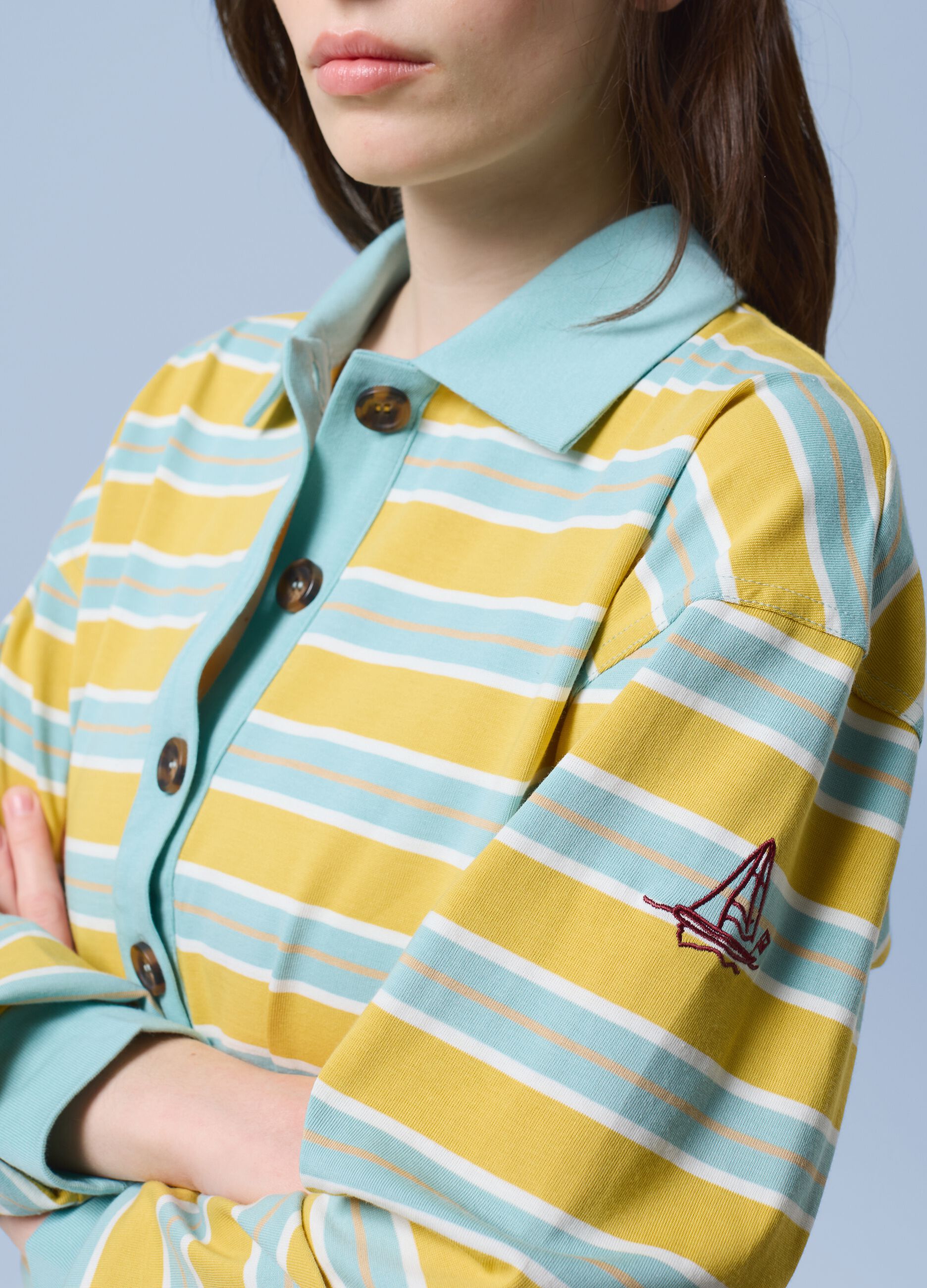 ALTAVIA SAILING long-sleeve striped polo shirt in pure cotton