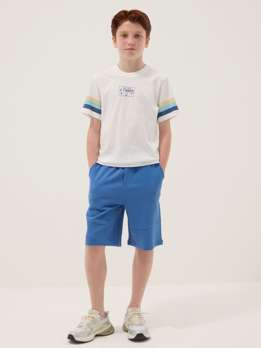Pantaloni corti in puro cotone blu da ragazzo comfort fit_0