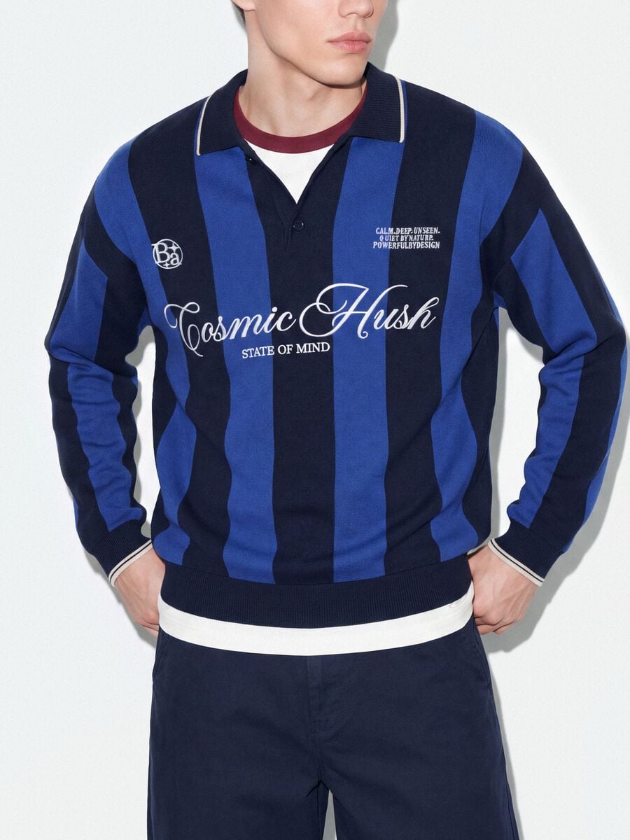 Blue and black pure cotton polo-collar top with oversized fit_4
