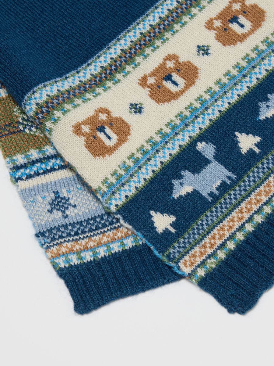 Blue scarf with teddy bear pattern_1