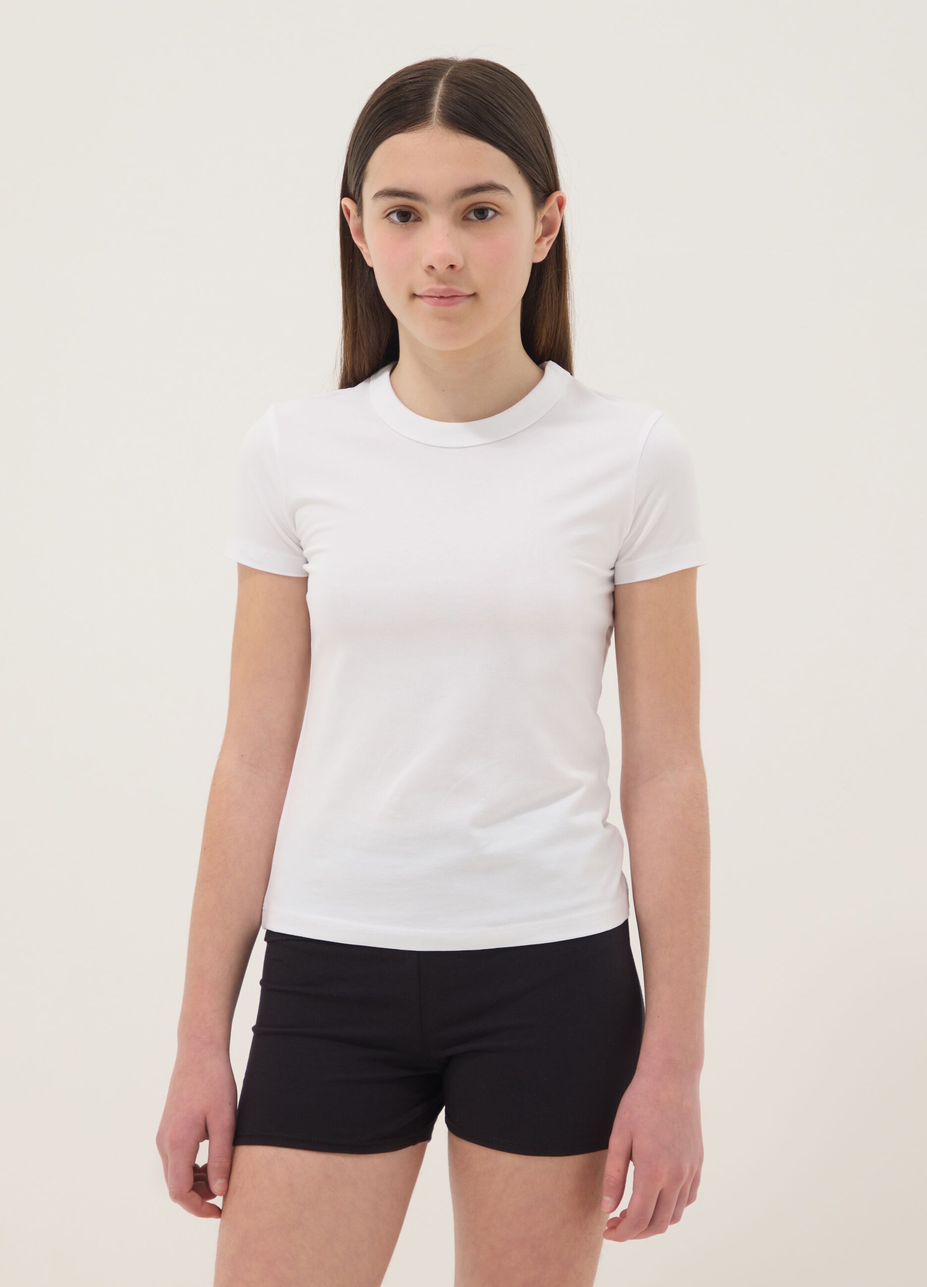 Girls&rsquo; white stretch cotton regular-fit T-shirt