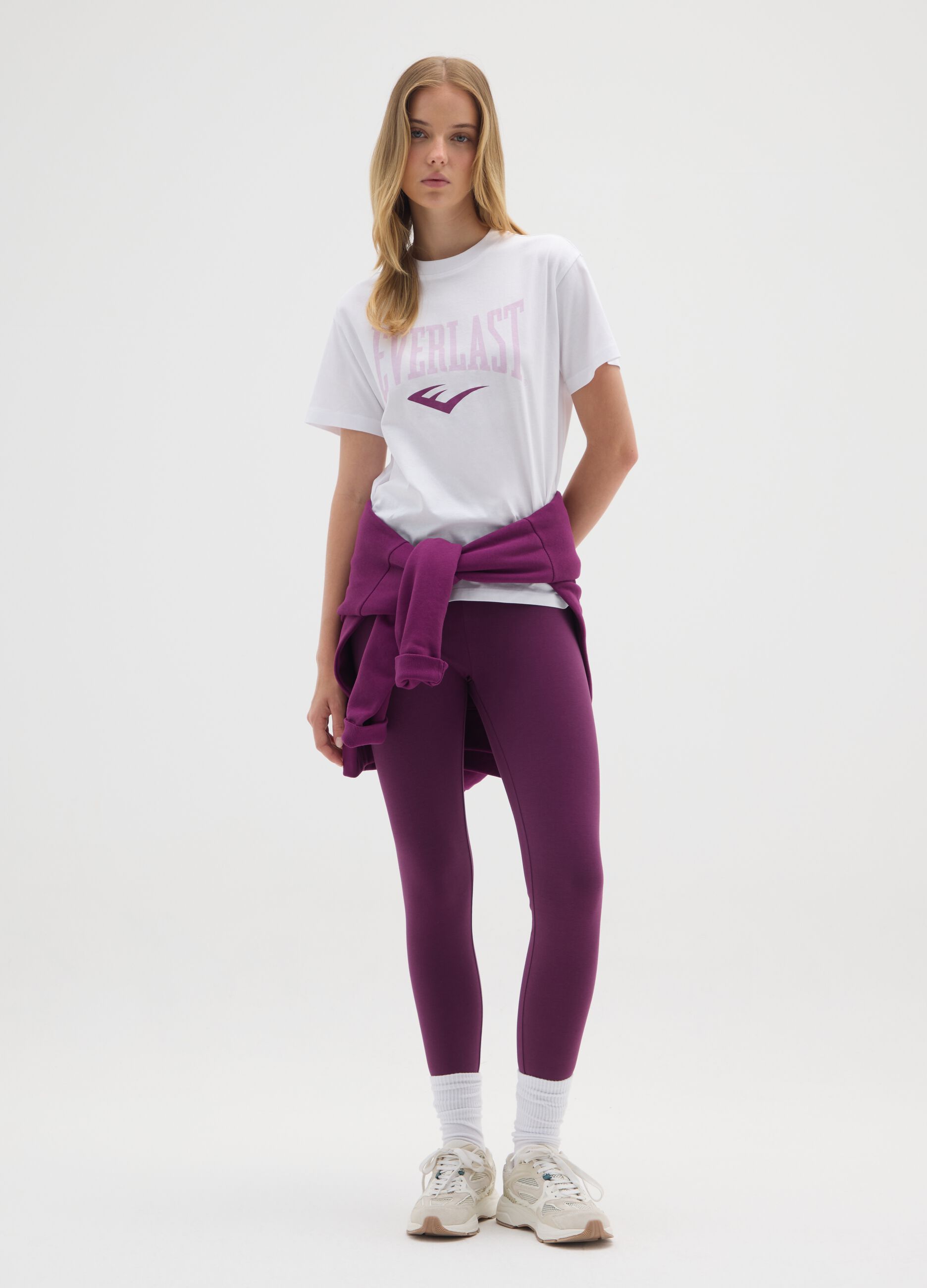 Purple stretch cotton leggings regular fit