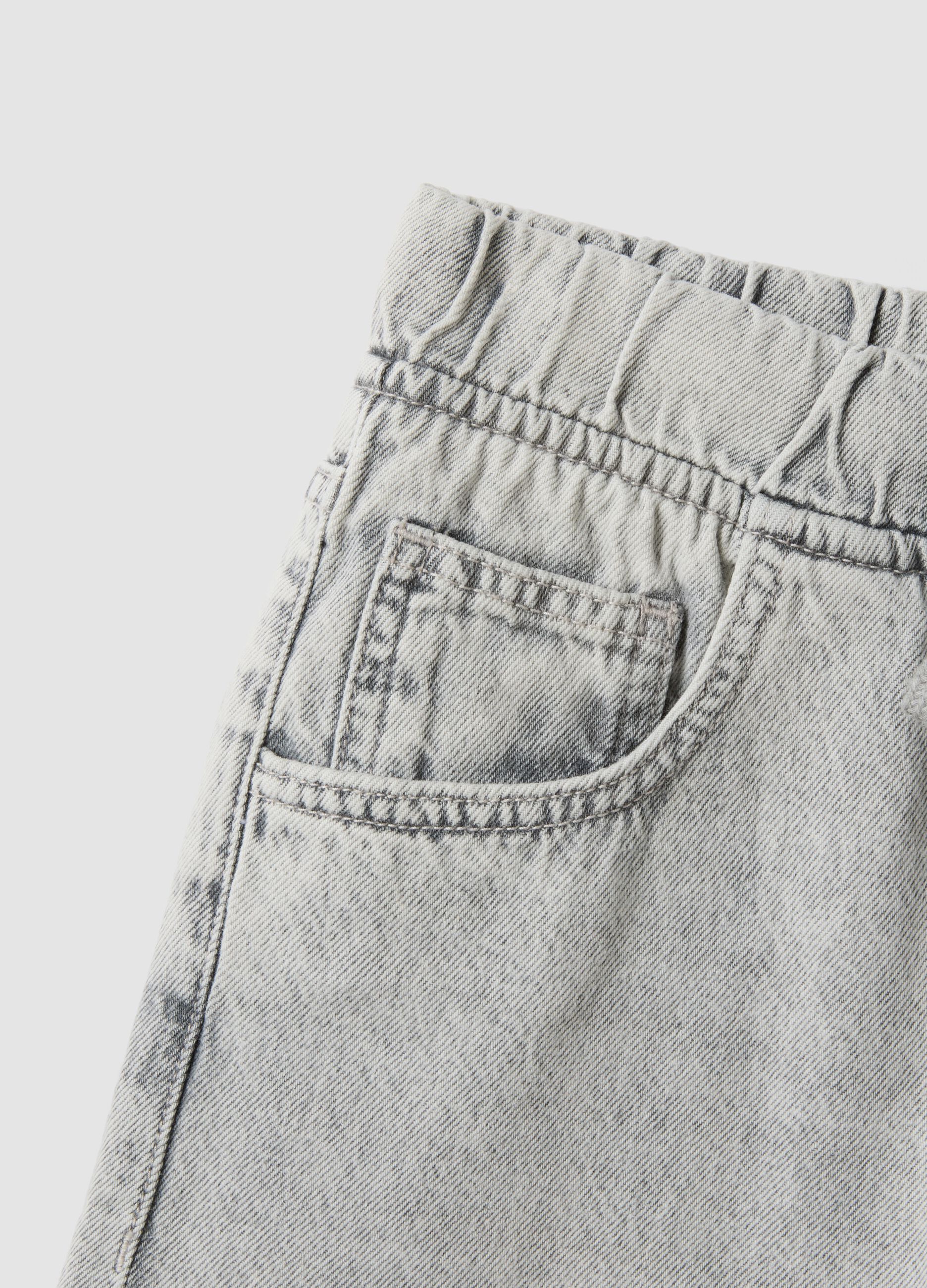 Grey pure cotton denim jeans with elasticated waist for boys, skater fit