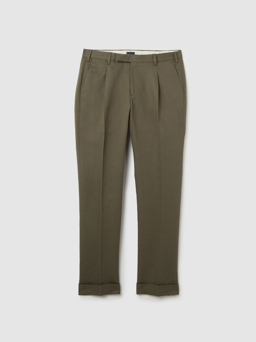 Men’s regular-fit green chinos in cotton and linen blend_0
