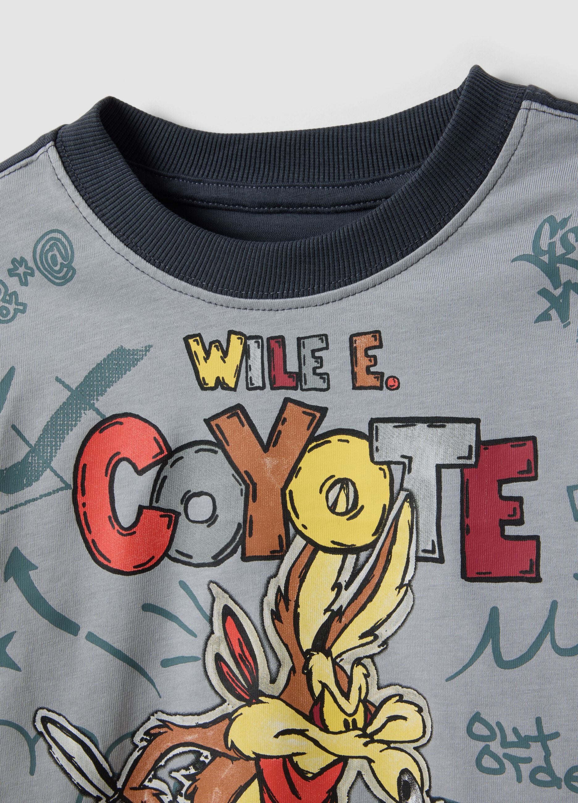 Grey pure cotton Looney Tunes print T-shirt for boys