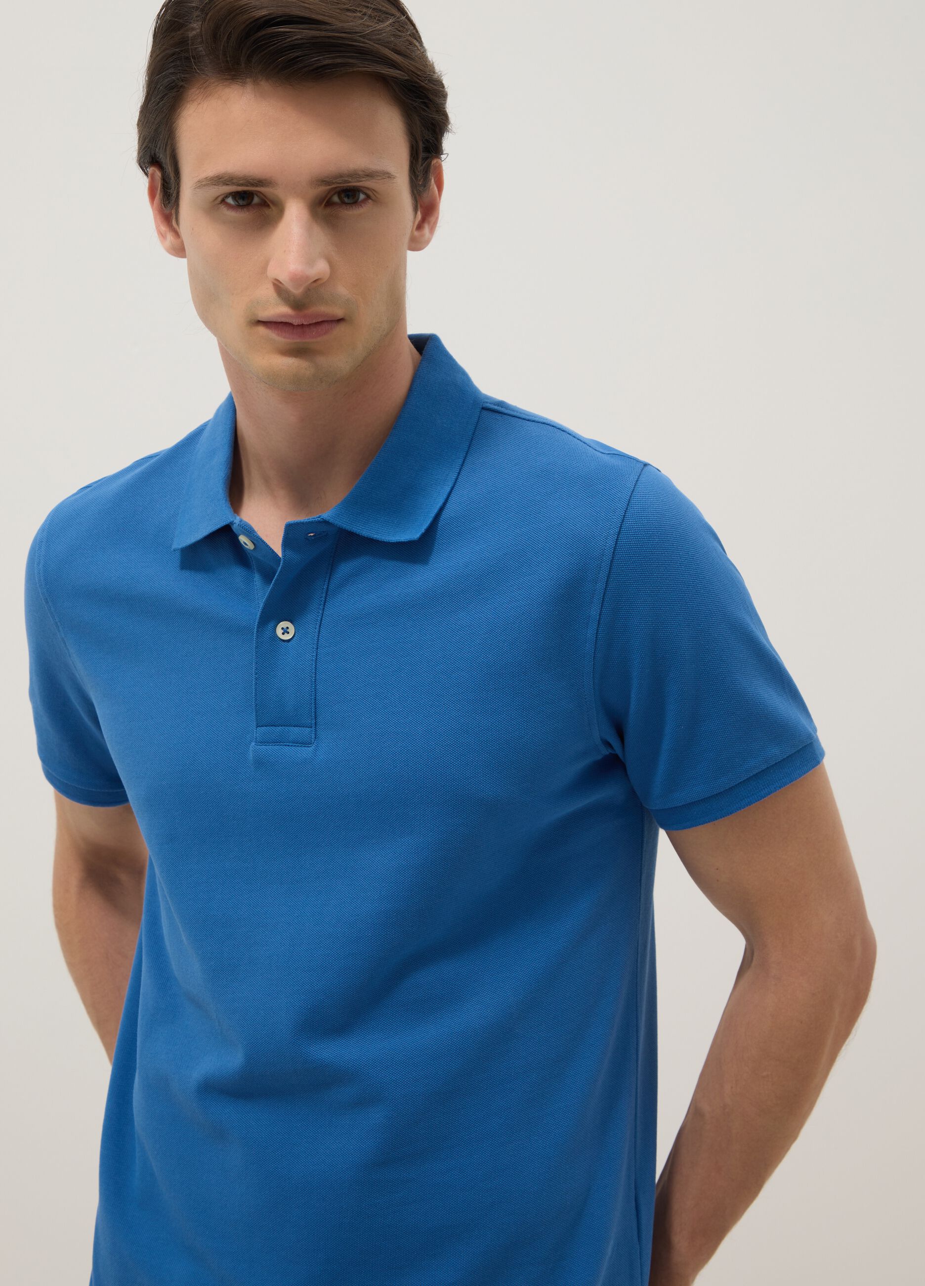 Navy blue organic cotton regular-fit short-sleeve polo