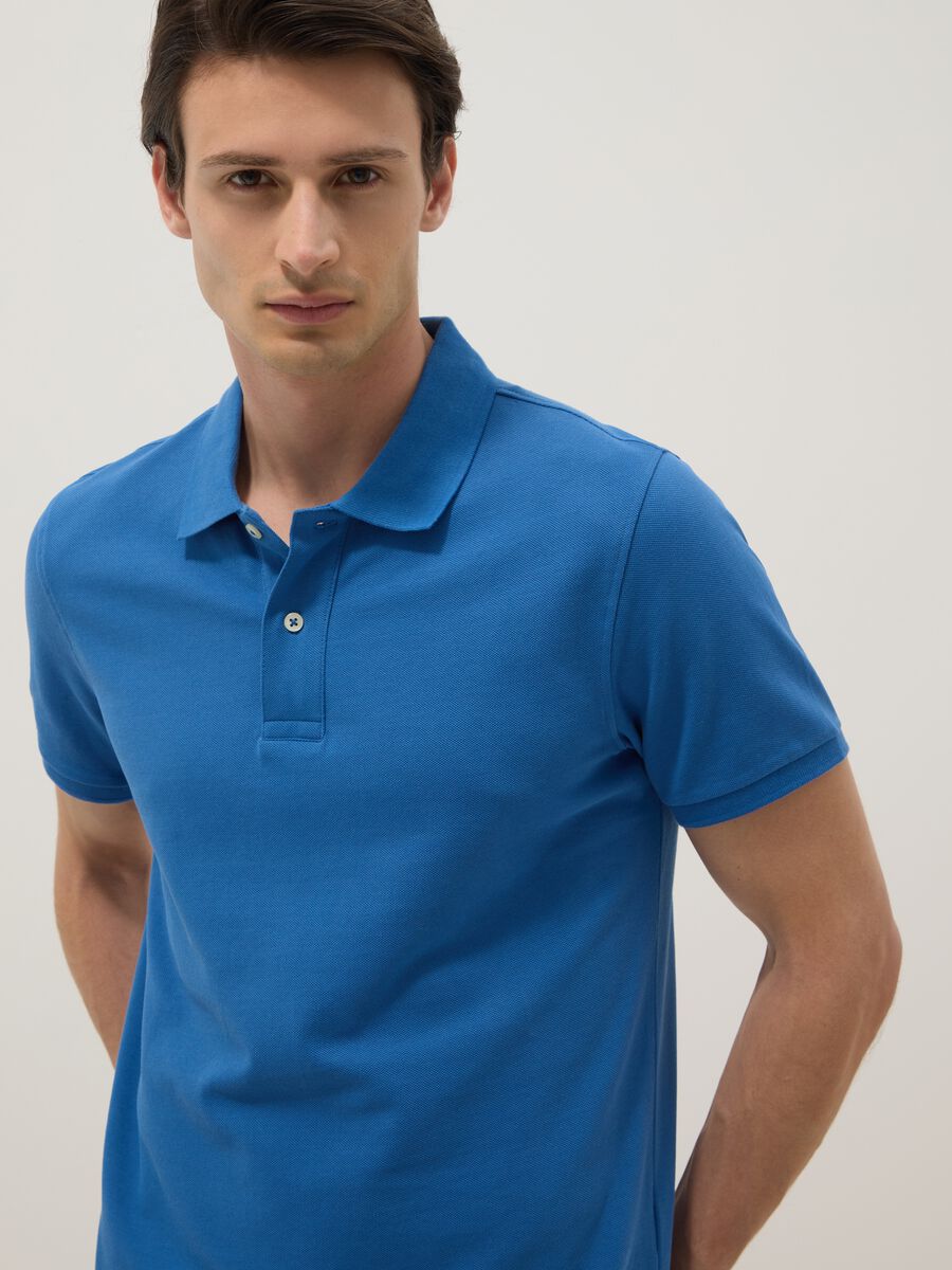 Navy blue organic cotton regular-fit short-sleeve polo_0