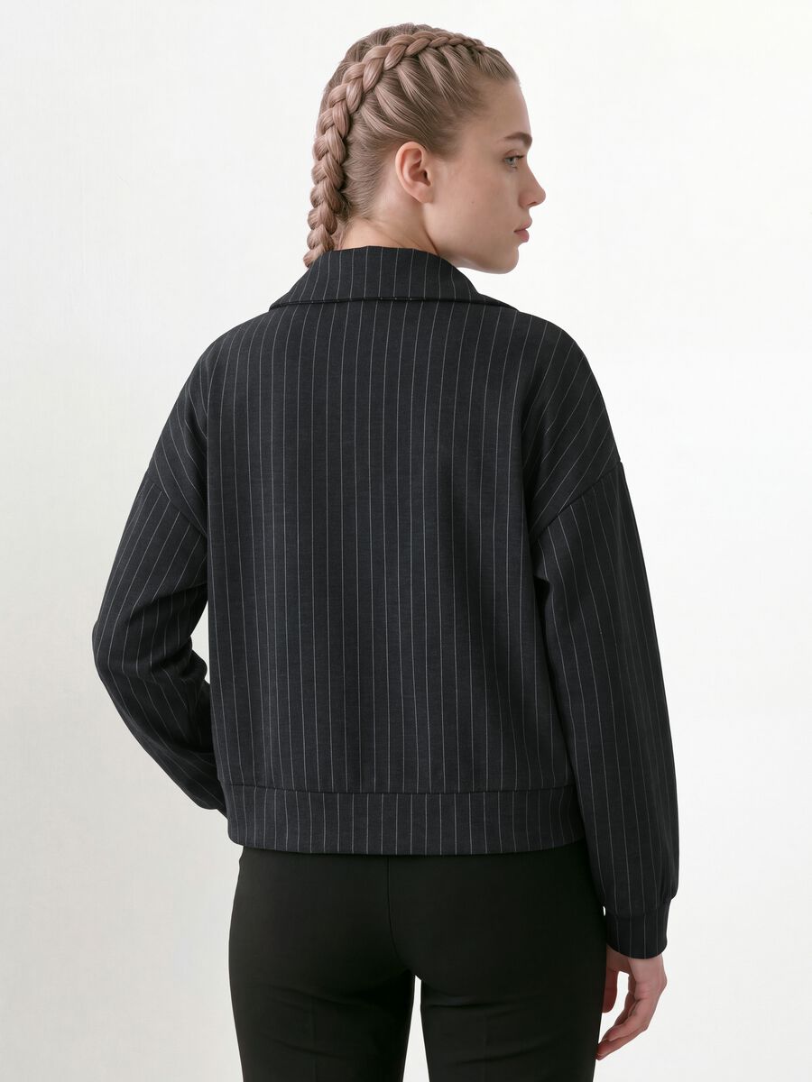 Felpa full zip grigia in viscosa elasticizzata a righe con colletto_3