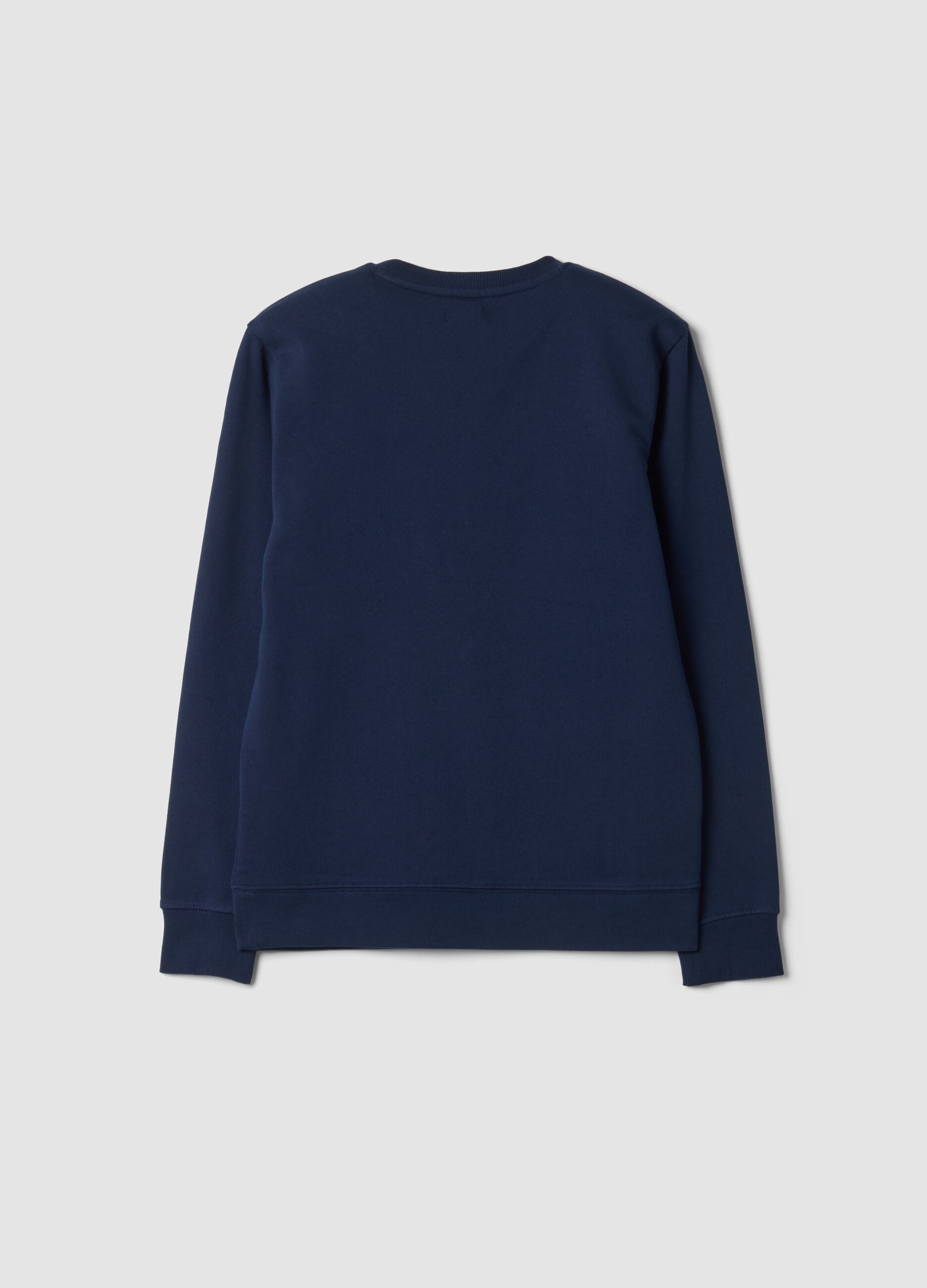 Navy blue crew-neck sweatshirt in pure organic cotton