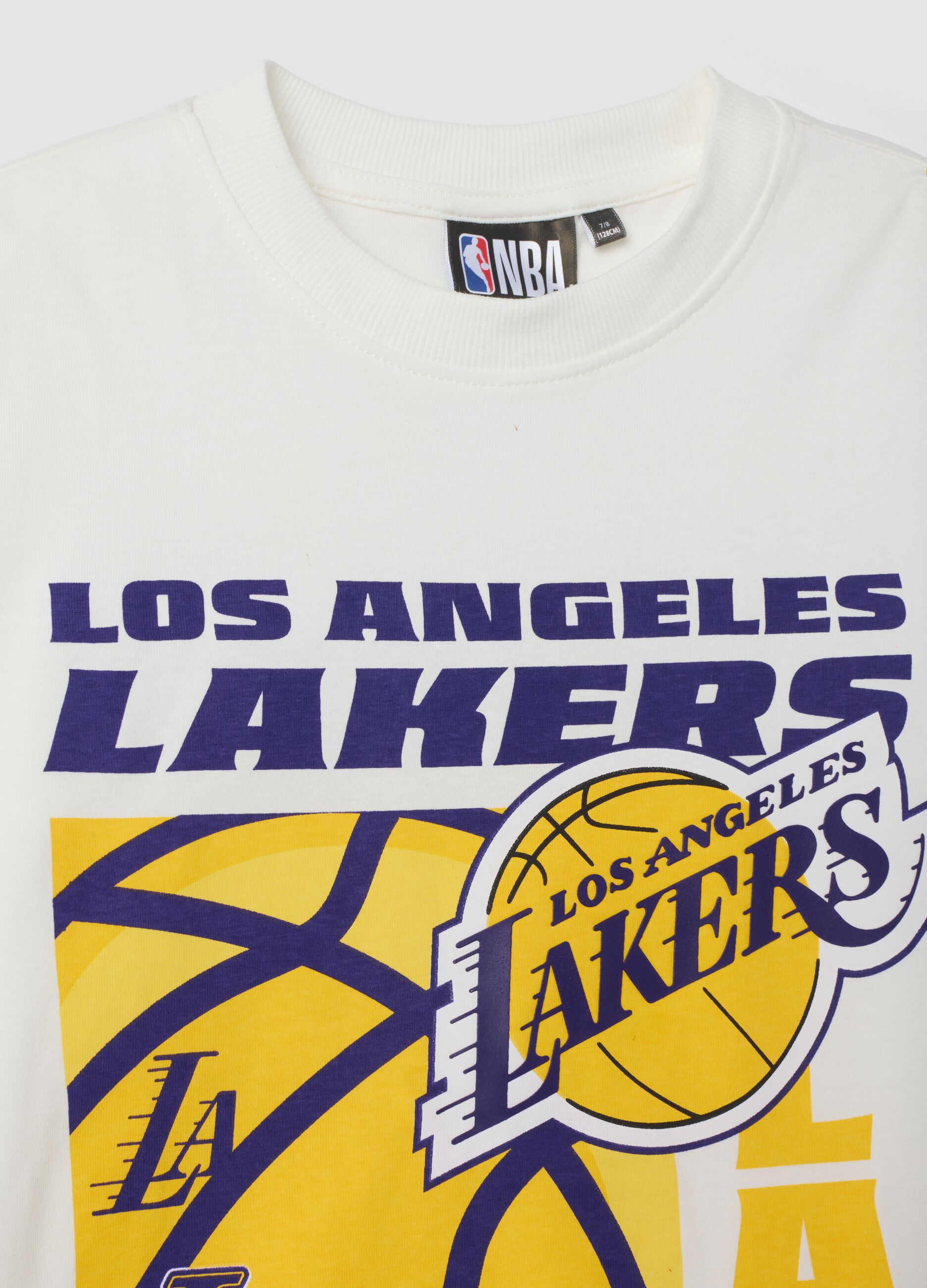 T-shirt bianca in puro cotone con stampa Lakers relaxed fit