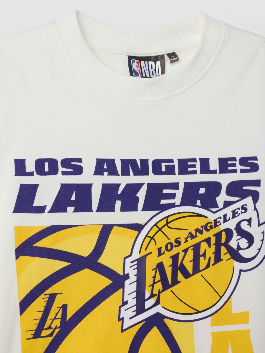 T-shirt bianca in puro cotone con stampa Lakers relaxed fit_2