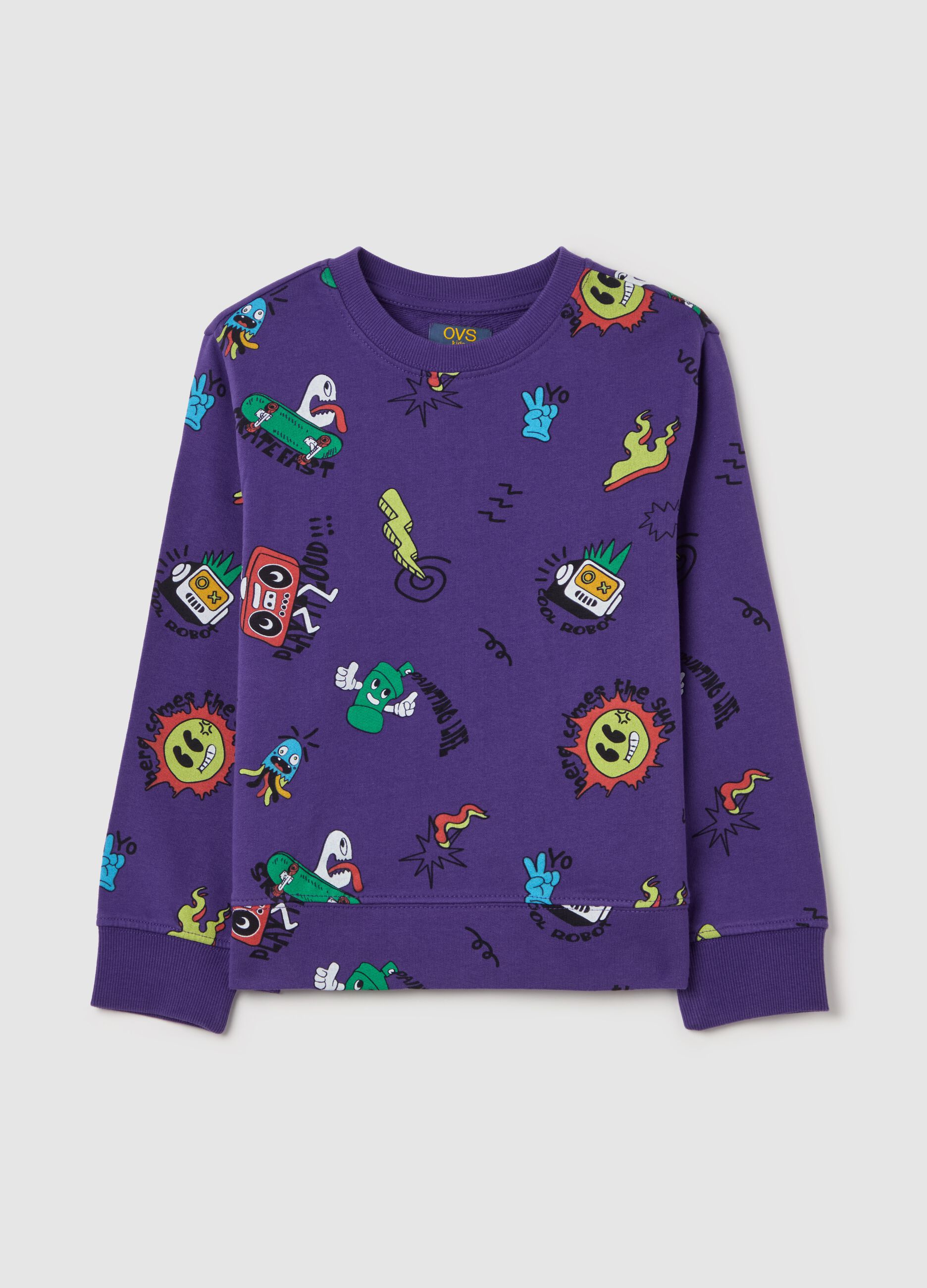 French terry sweatshirt with graffiti-style print