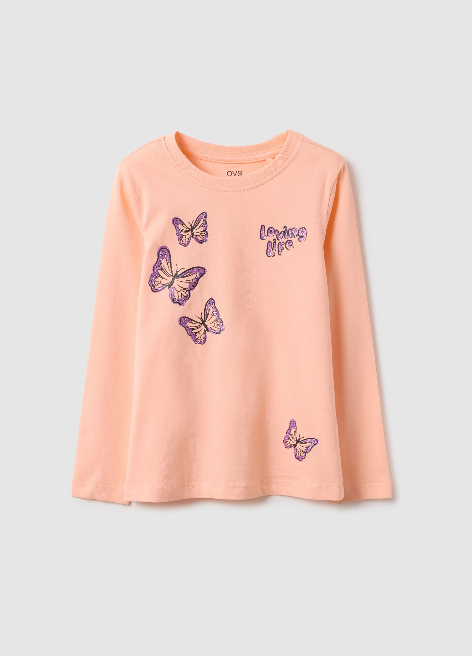 Girls' pink pure cotton T-shirt regular fit with prints