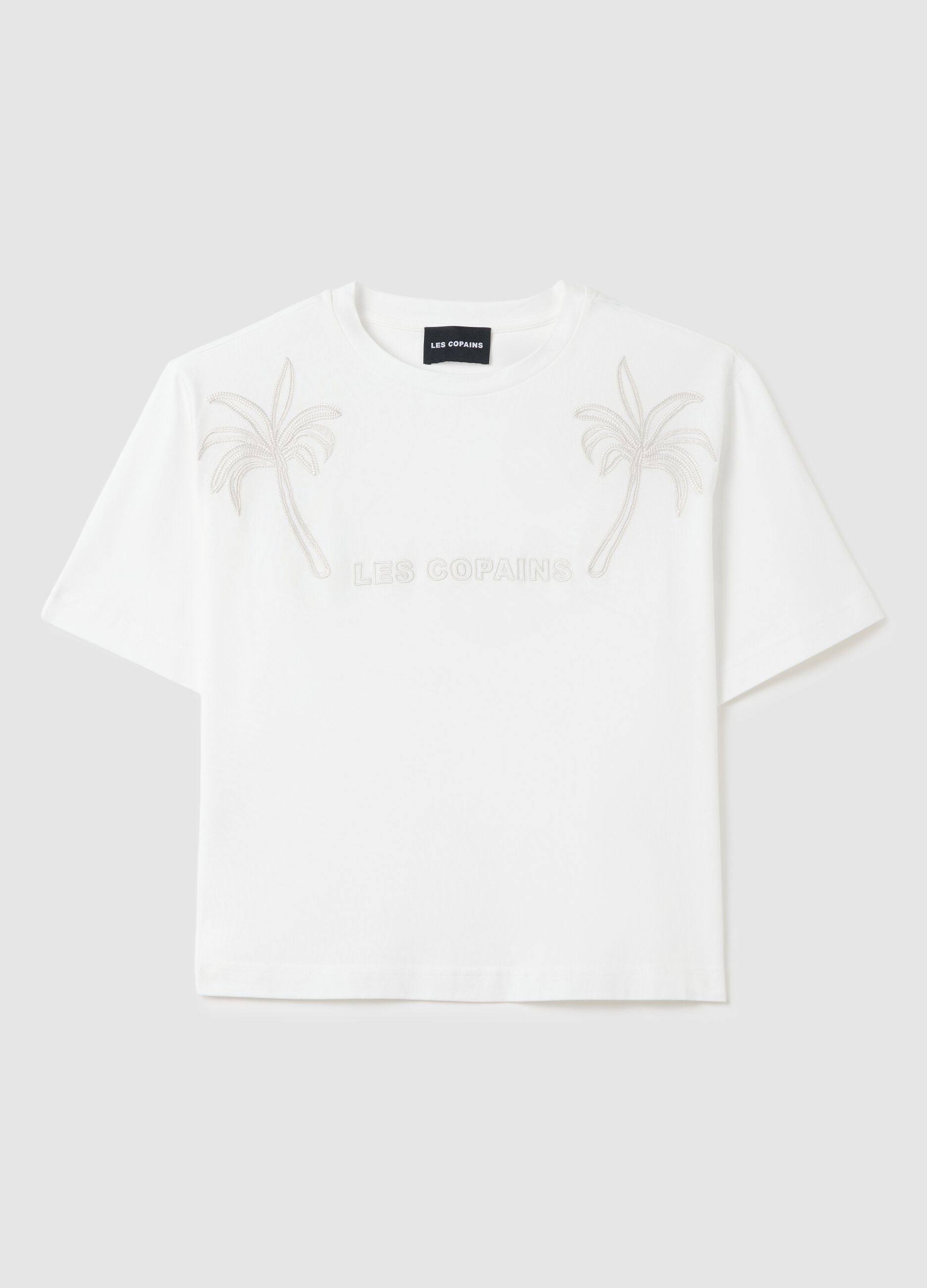 White T-shirt with palm embroidery Les Copains