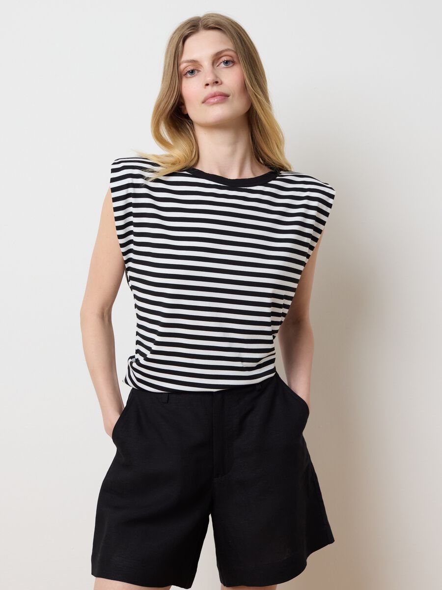 White and black striped boxy-fit T-shirt with shoulder straps_1