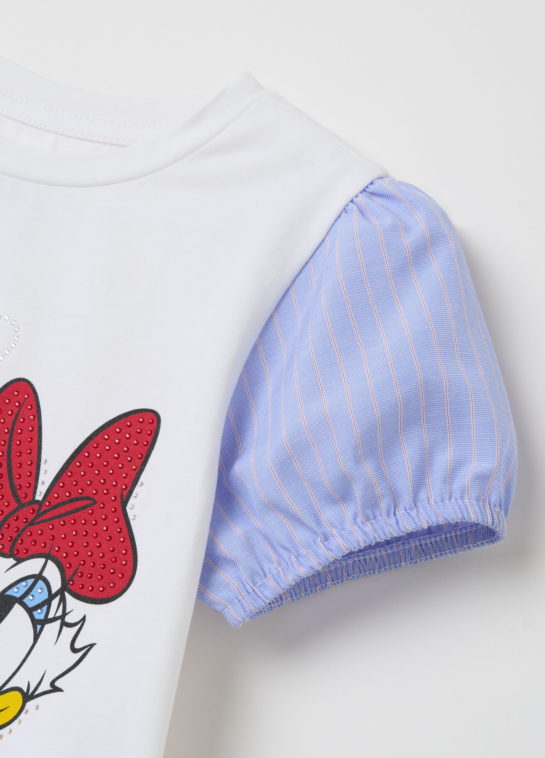 T-shirt con maniche a righe stampa Paperino e Paperina 