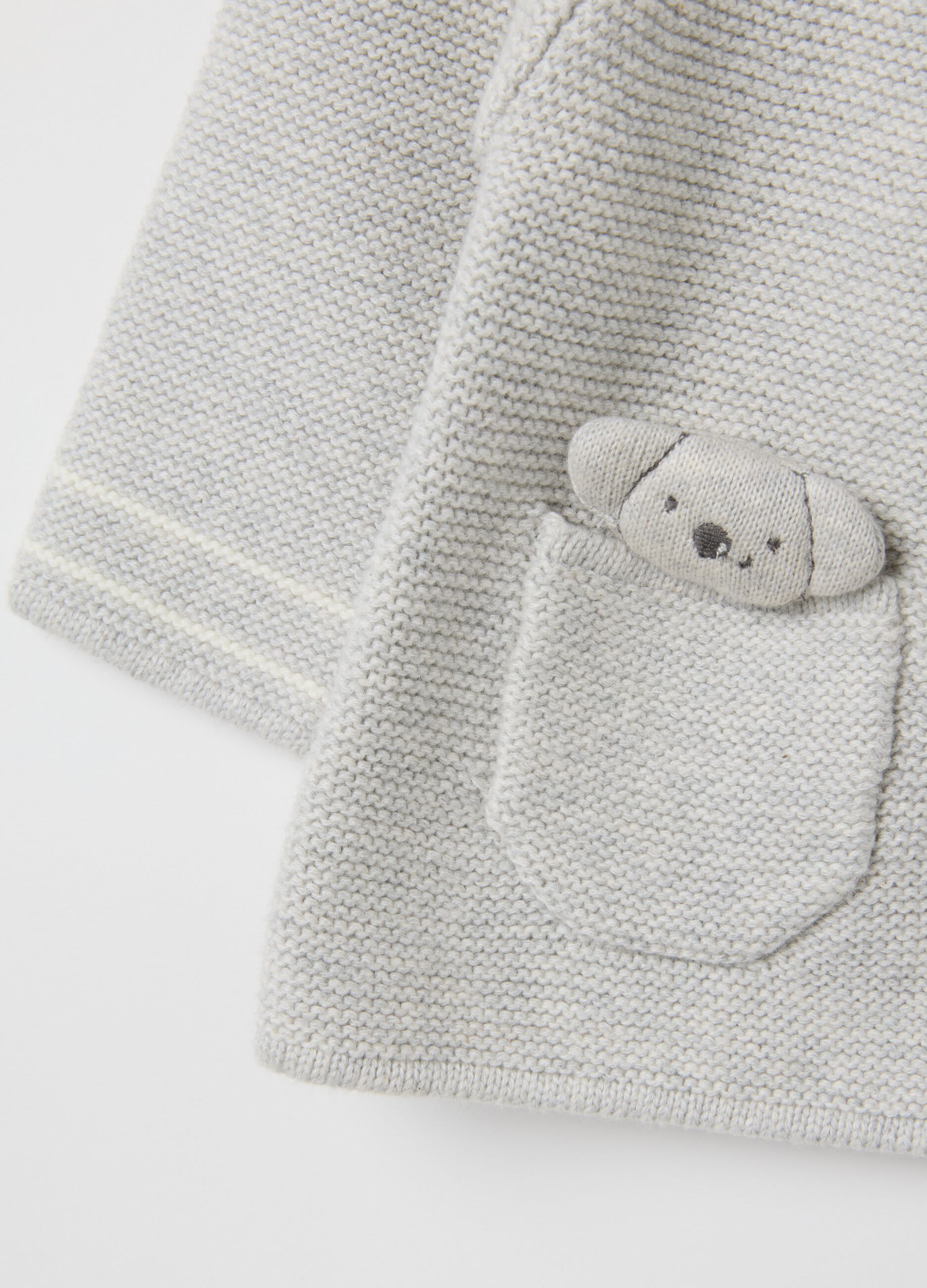 Baby's grey pure cotton cardigan regular fit with koala pocket