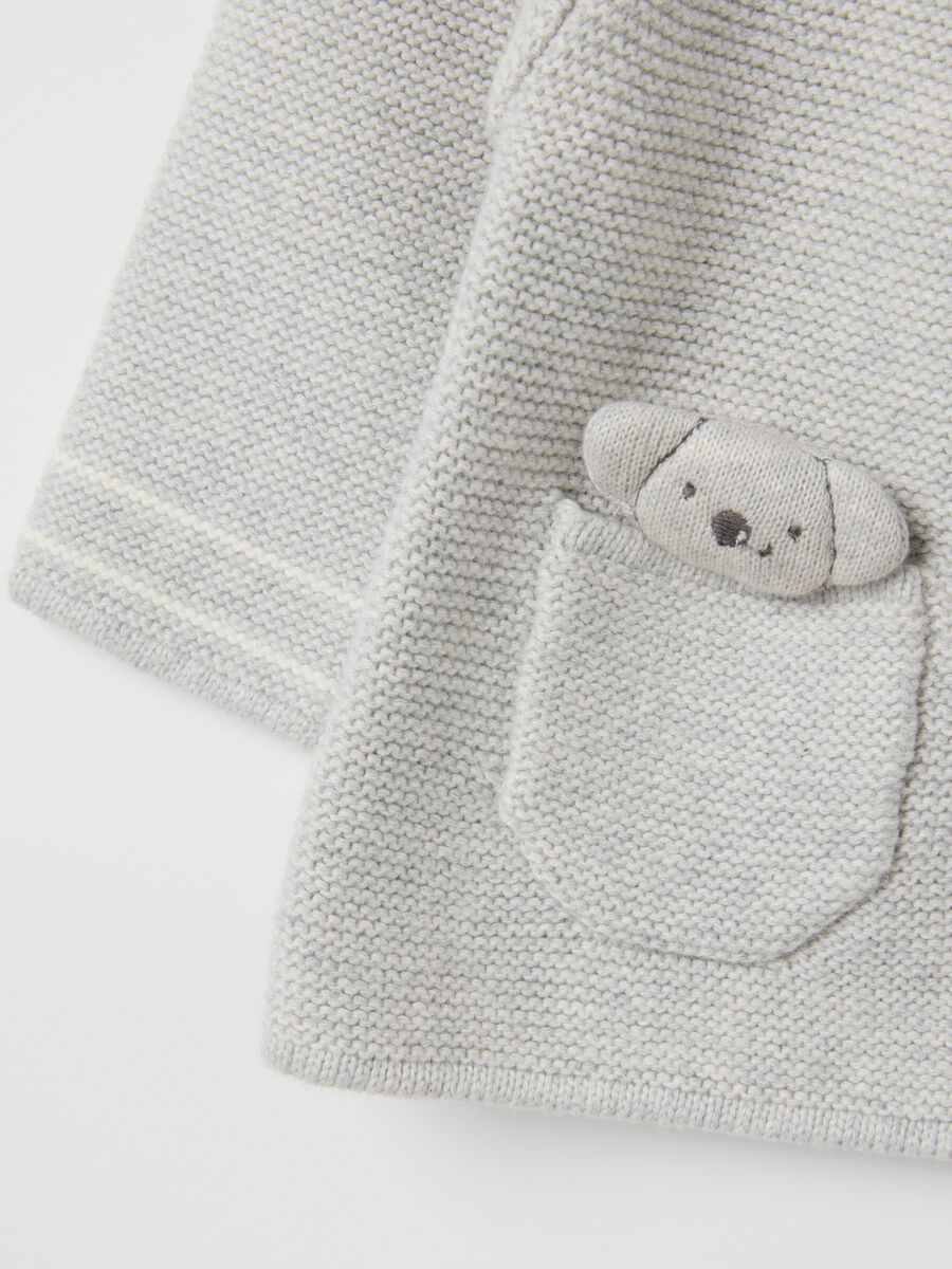 Cardigan da neonato in puro cotone grigio regular fit con tasca koala_2