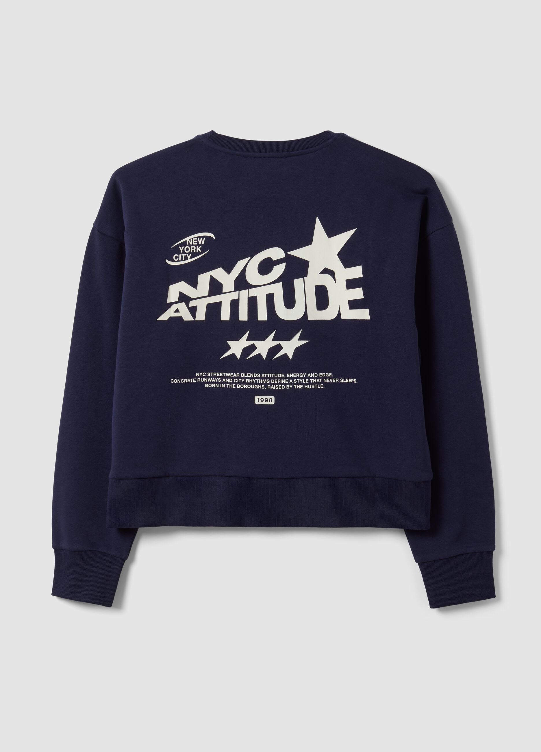 Blue cotton-blend crew-neck sweatshirt with print