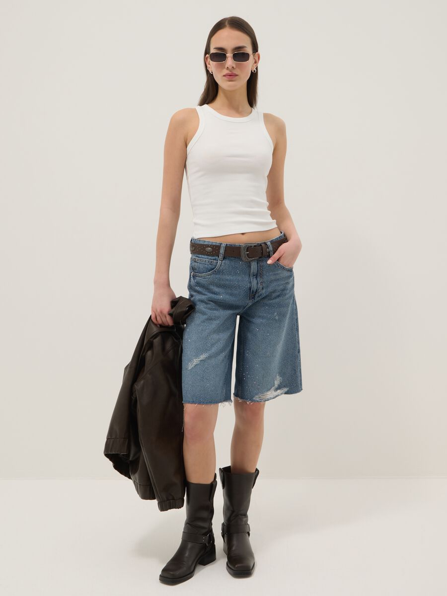 White ribbed fitted stretch-cotton tank top_2