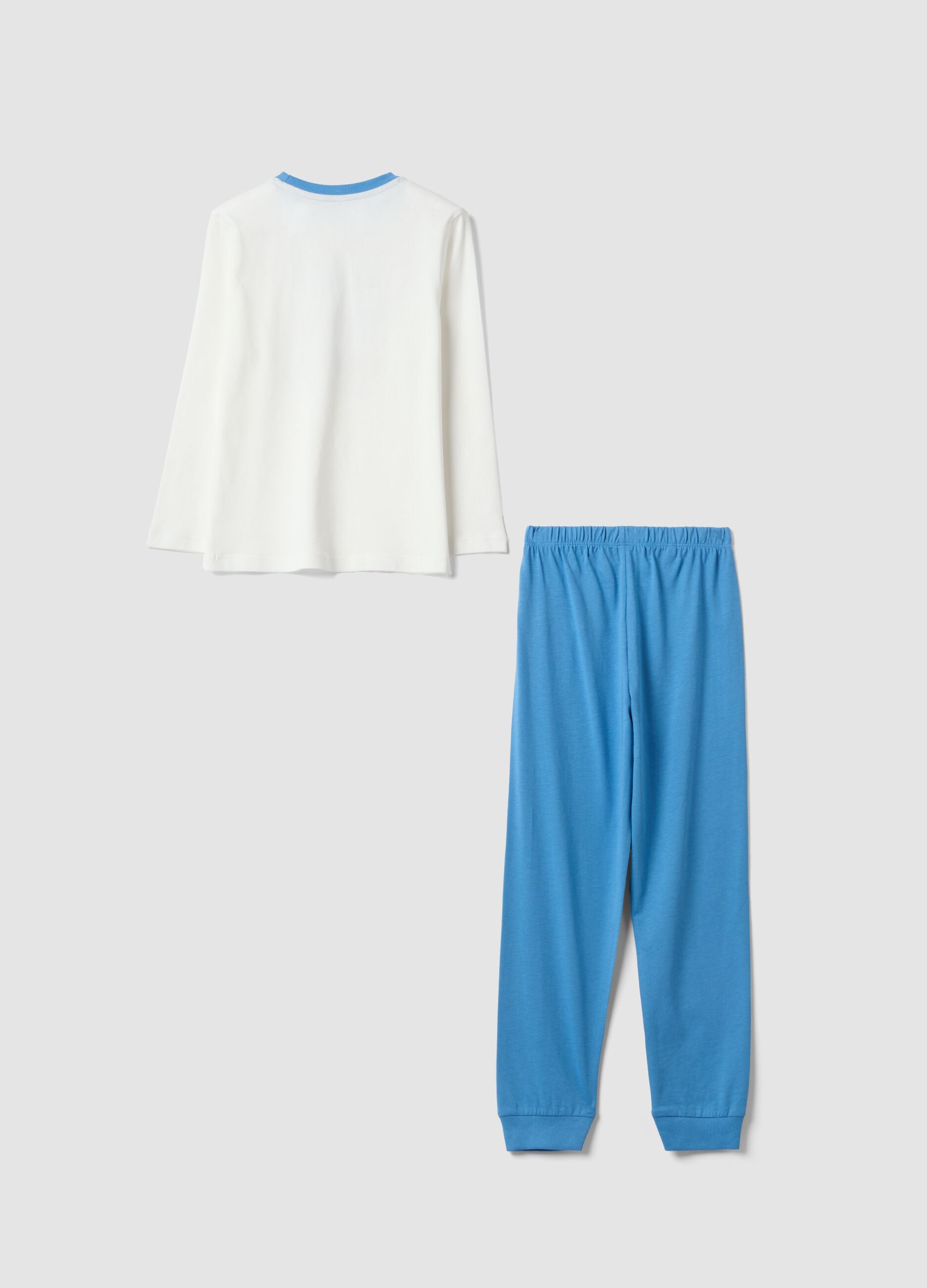 White long organic cotton jersey pyjamas with print for boys