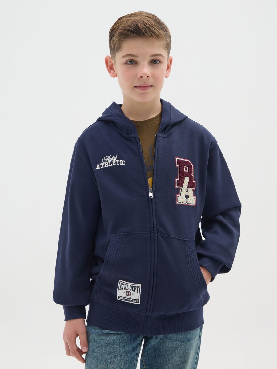 Felpa da ragazzo in puro cotone blu con cappuccio_0