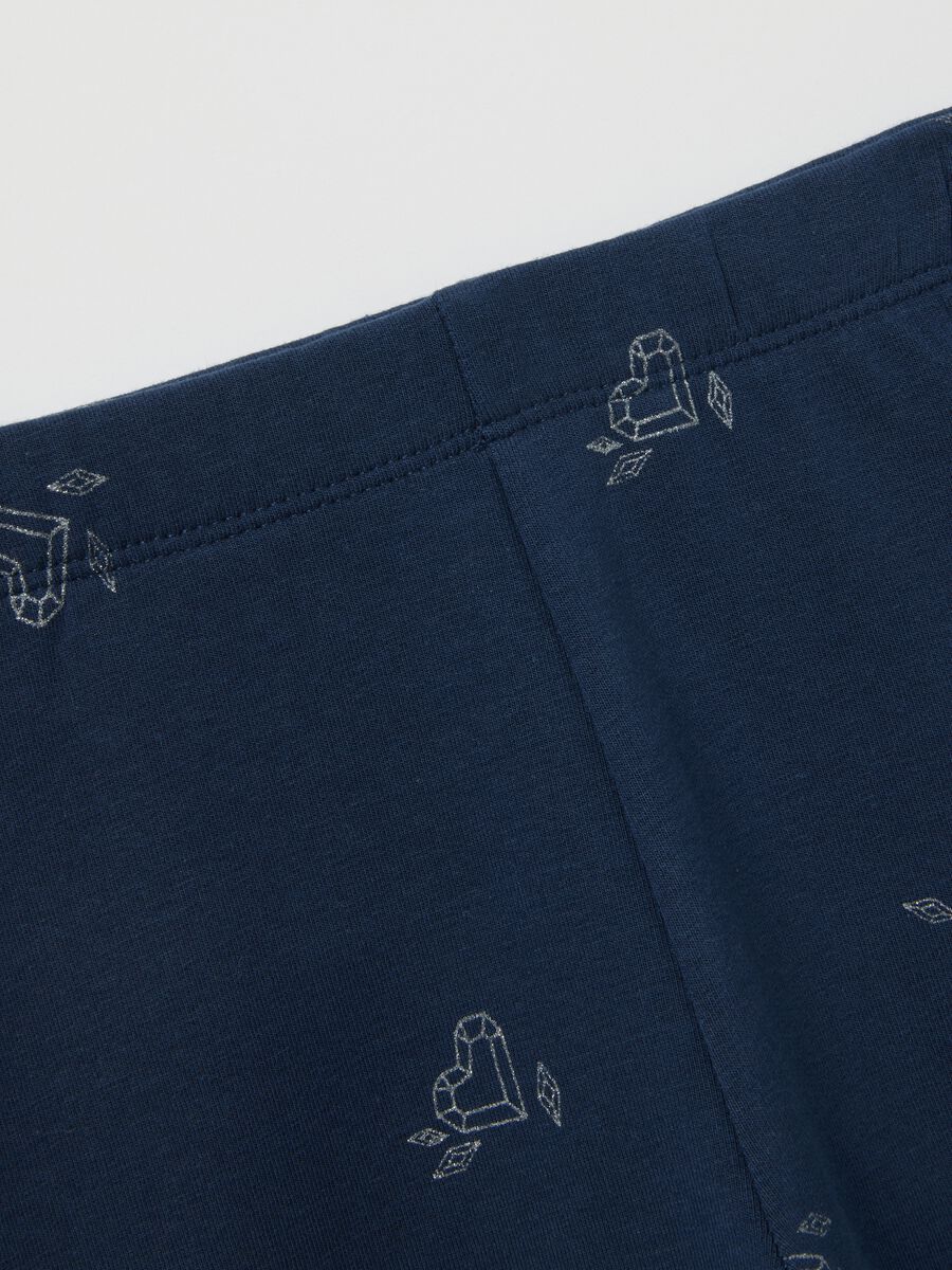Leggings blu da bambina in misto cotone skinny fit con stampa_2