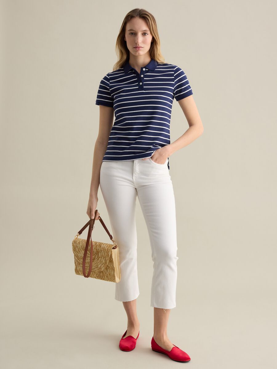 Blue and white striped polo shirt in piquet_1