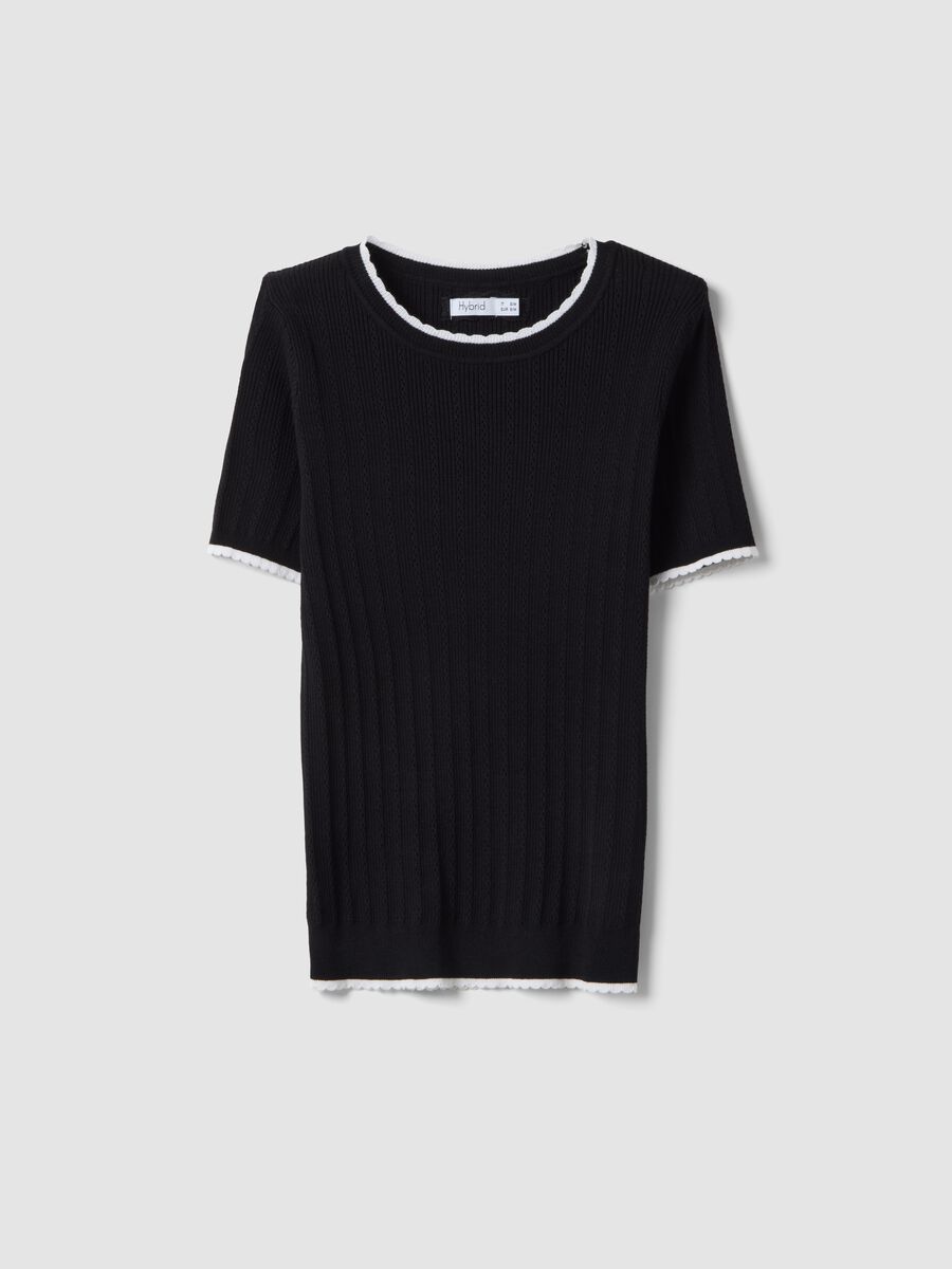 Black viscose blend t-shirt regular fit with cut-out details_4