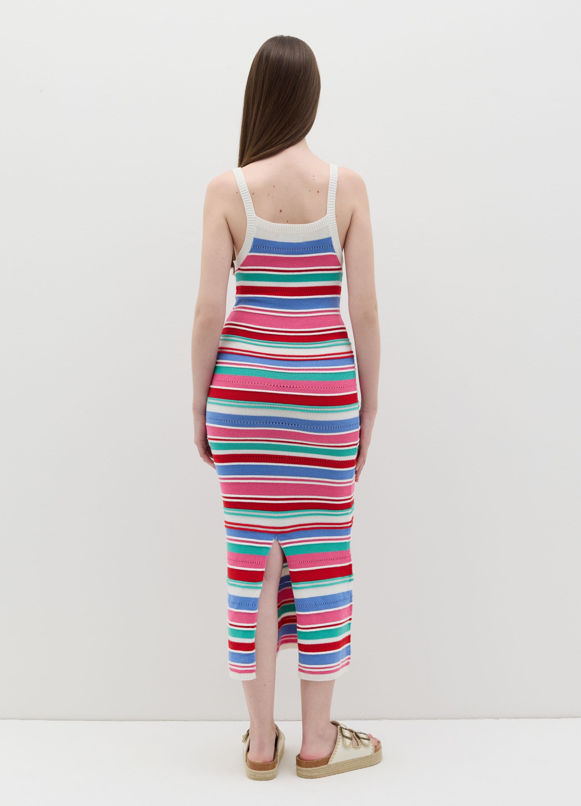 Sleeveless dress with multicoloured stripes